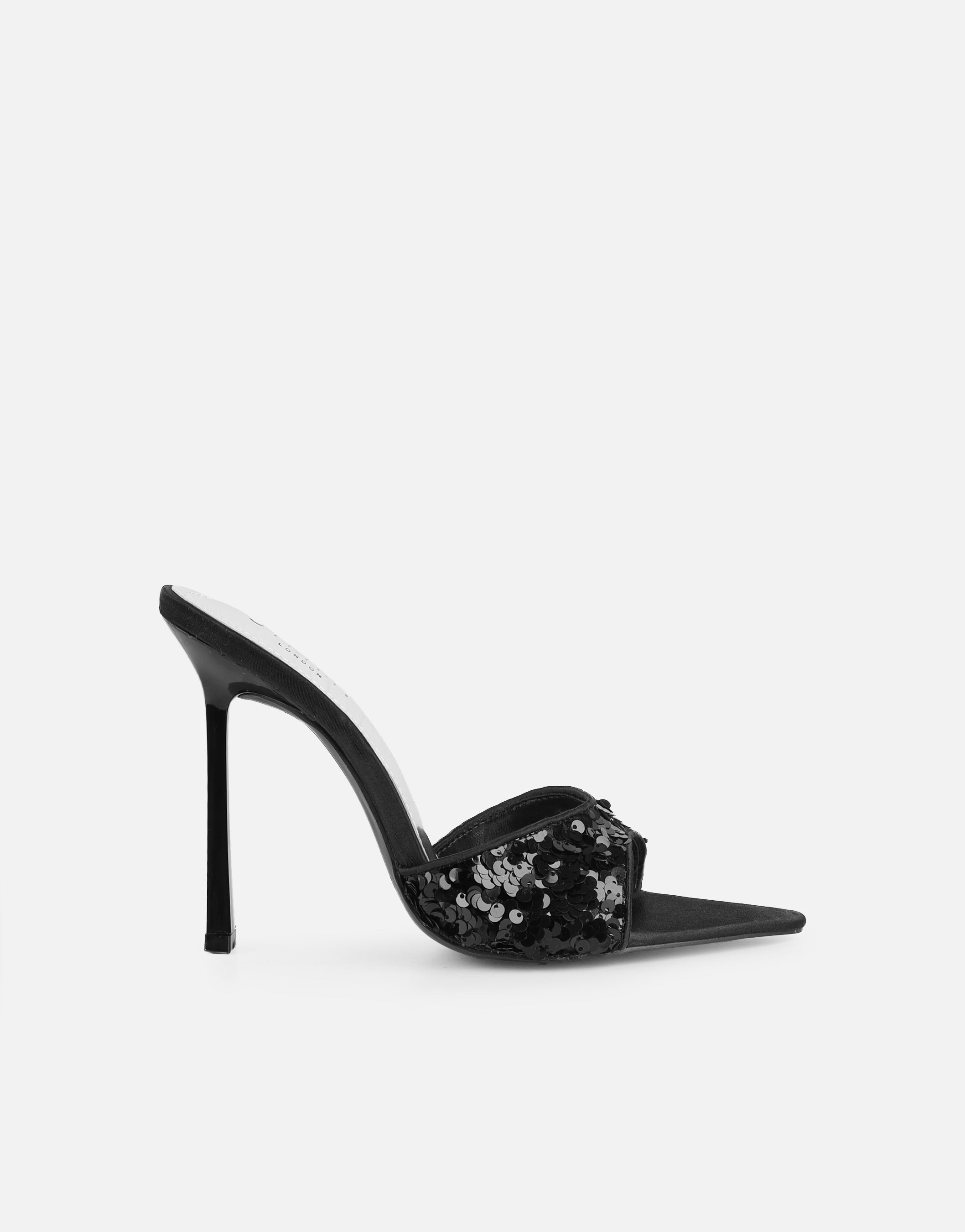 Hope Black Sequin Heeled Sandals