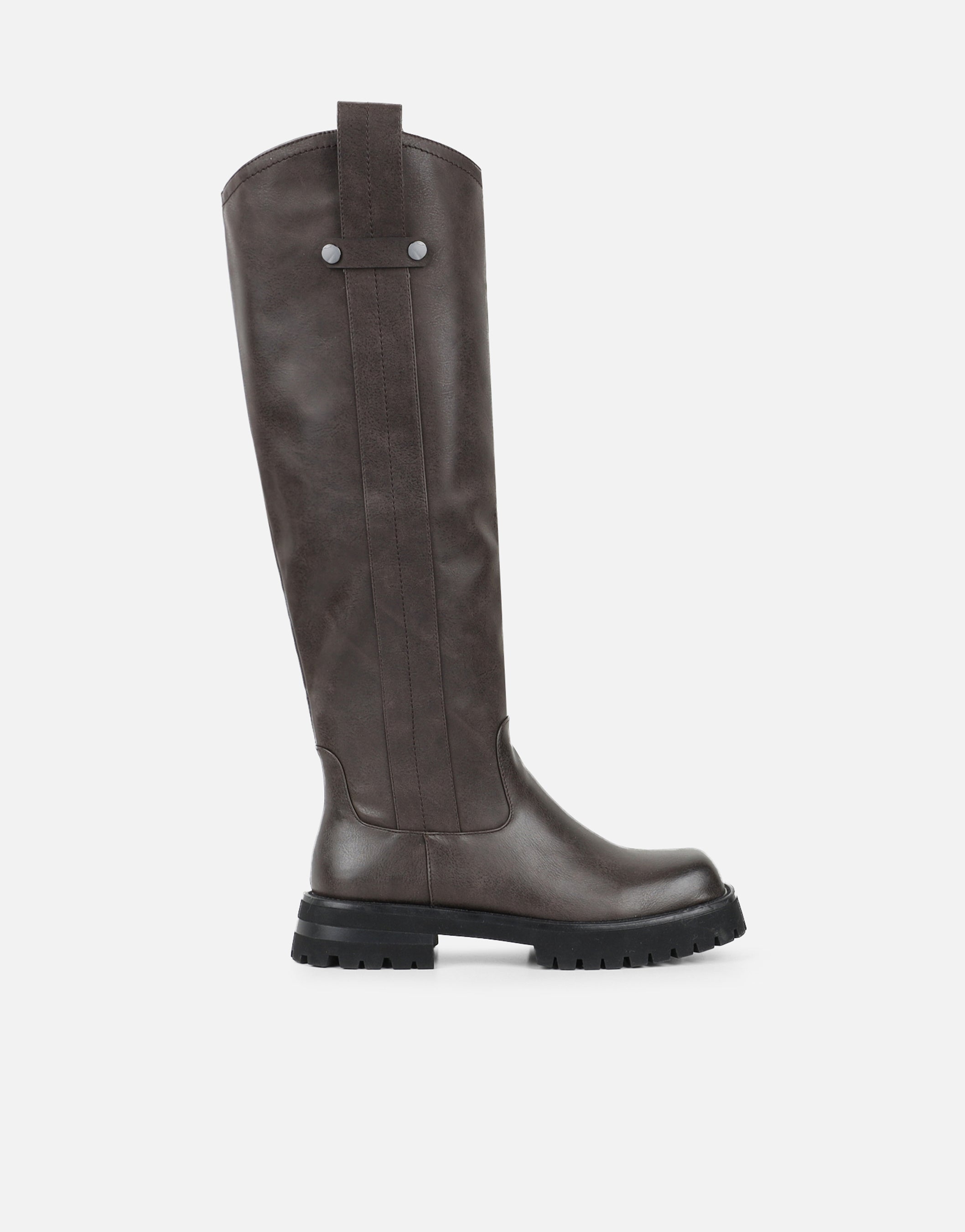 Miles Brown Knee High Tab Detail Boots