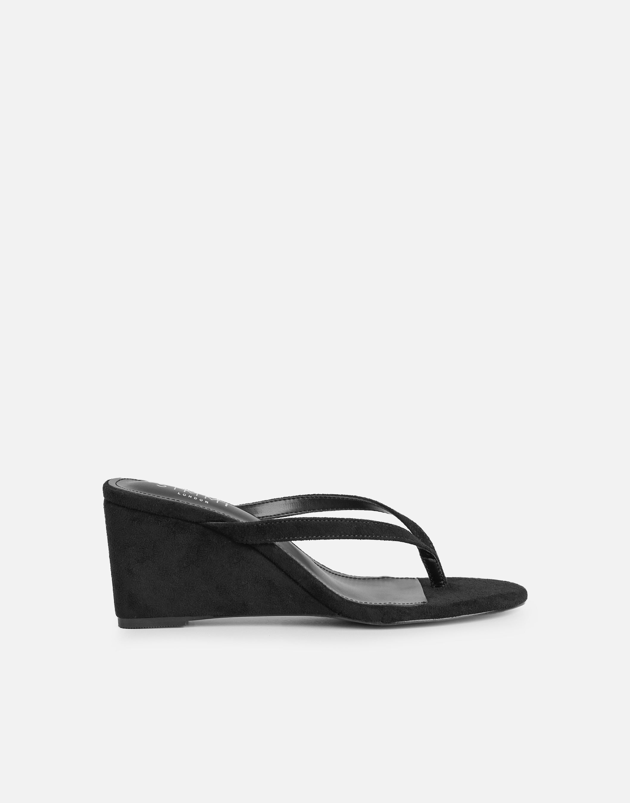 Immy Black Suede Toe Post Wedge Sandals