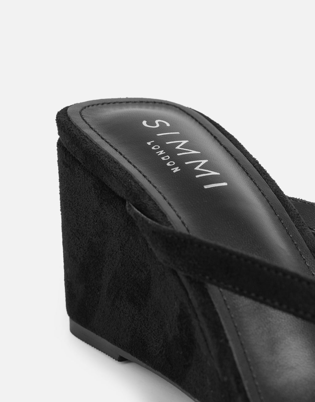 Immy Black Suede Toe Post Wedge Sandals
