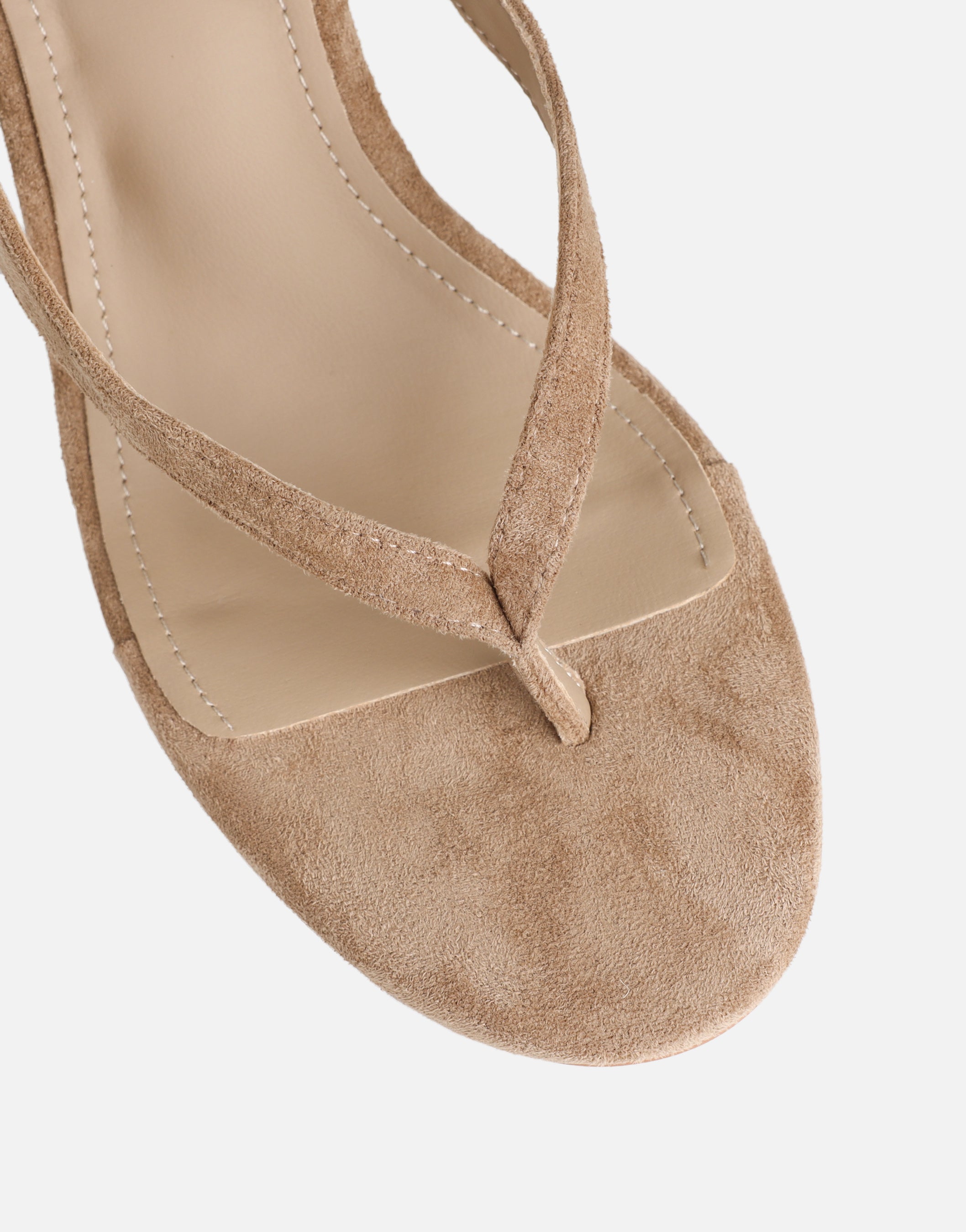 Immy Dark Beige Suede Toe Post Wedge Sandals