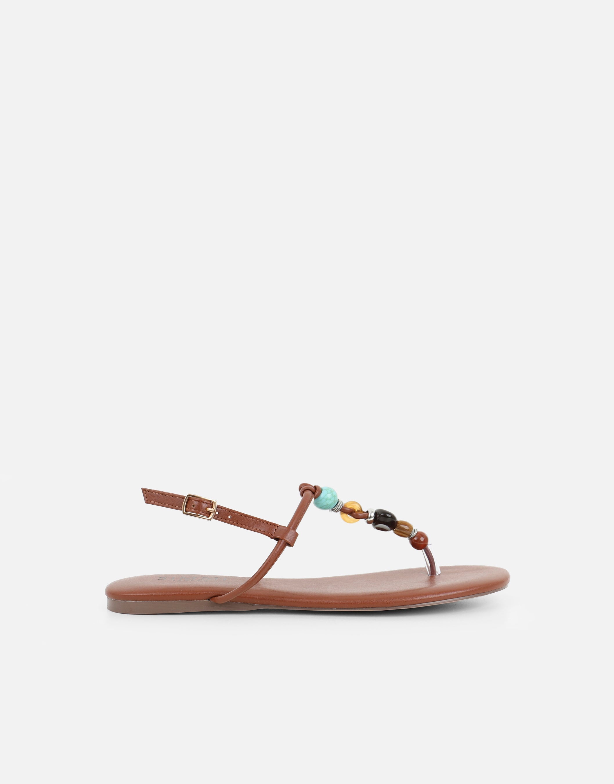 Isha Tan Beaded Flat Sandals