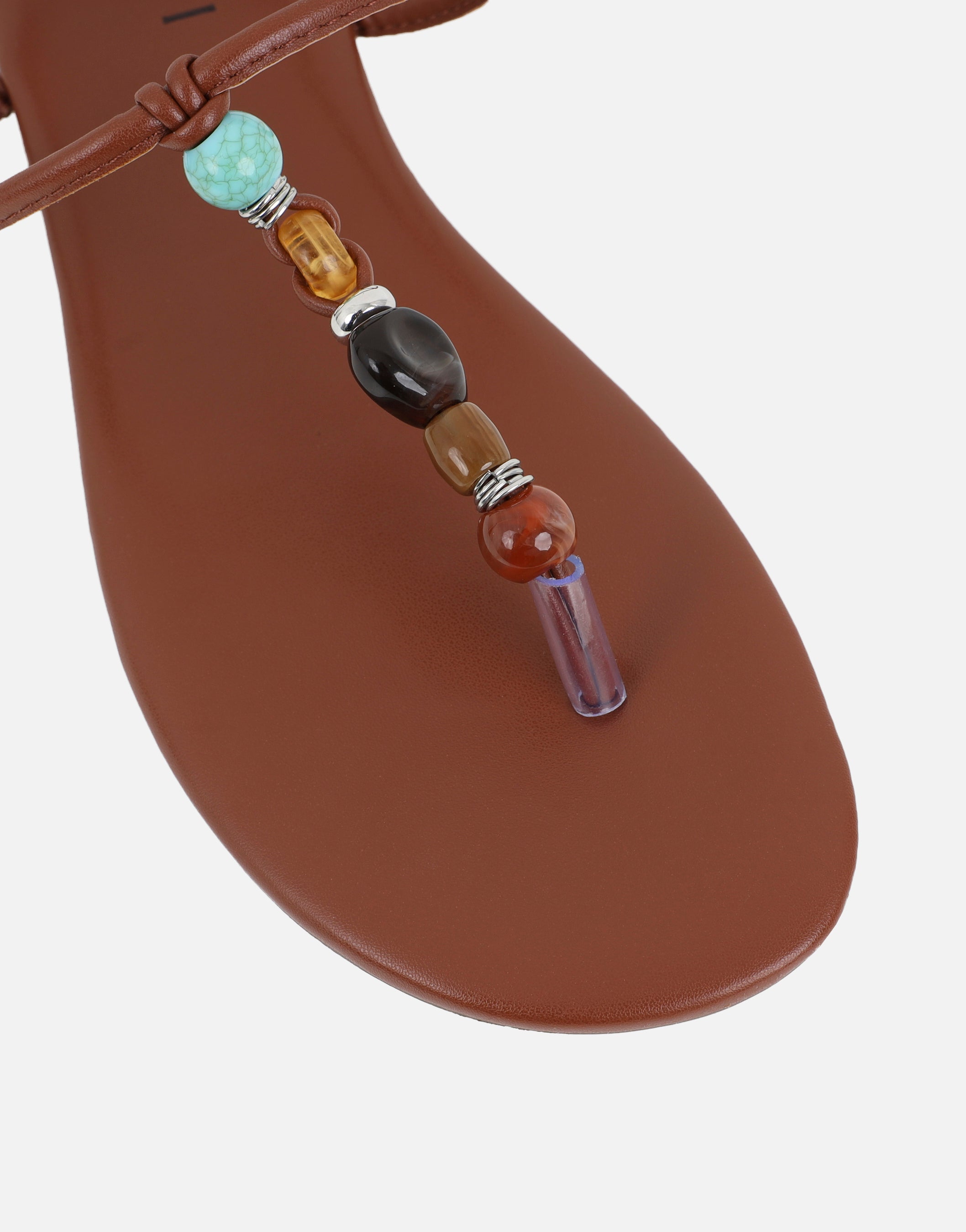 Isha Tan Beaded Flat Sandals
