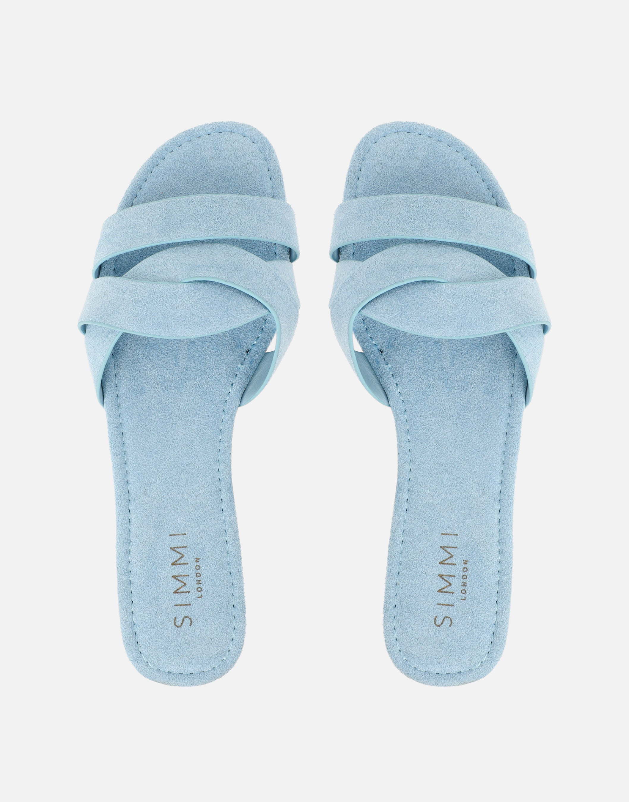 Jade Blue Suede Crossover Flat Sandals