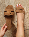 Jade Tan Suede Crossover Flat Sandals