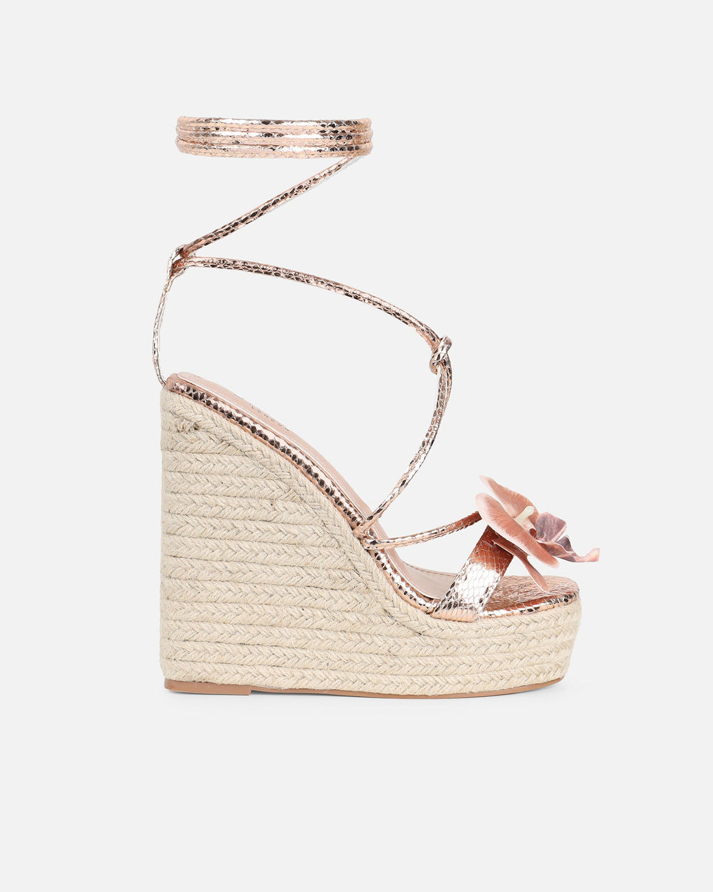 Cancun Rose Gold Orchid Flower Detail Wedge Heels