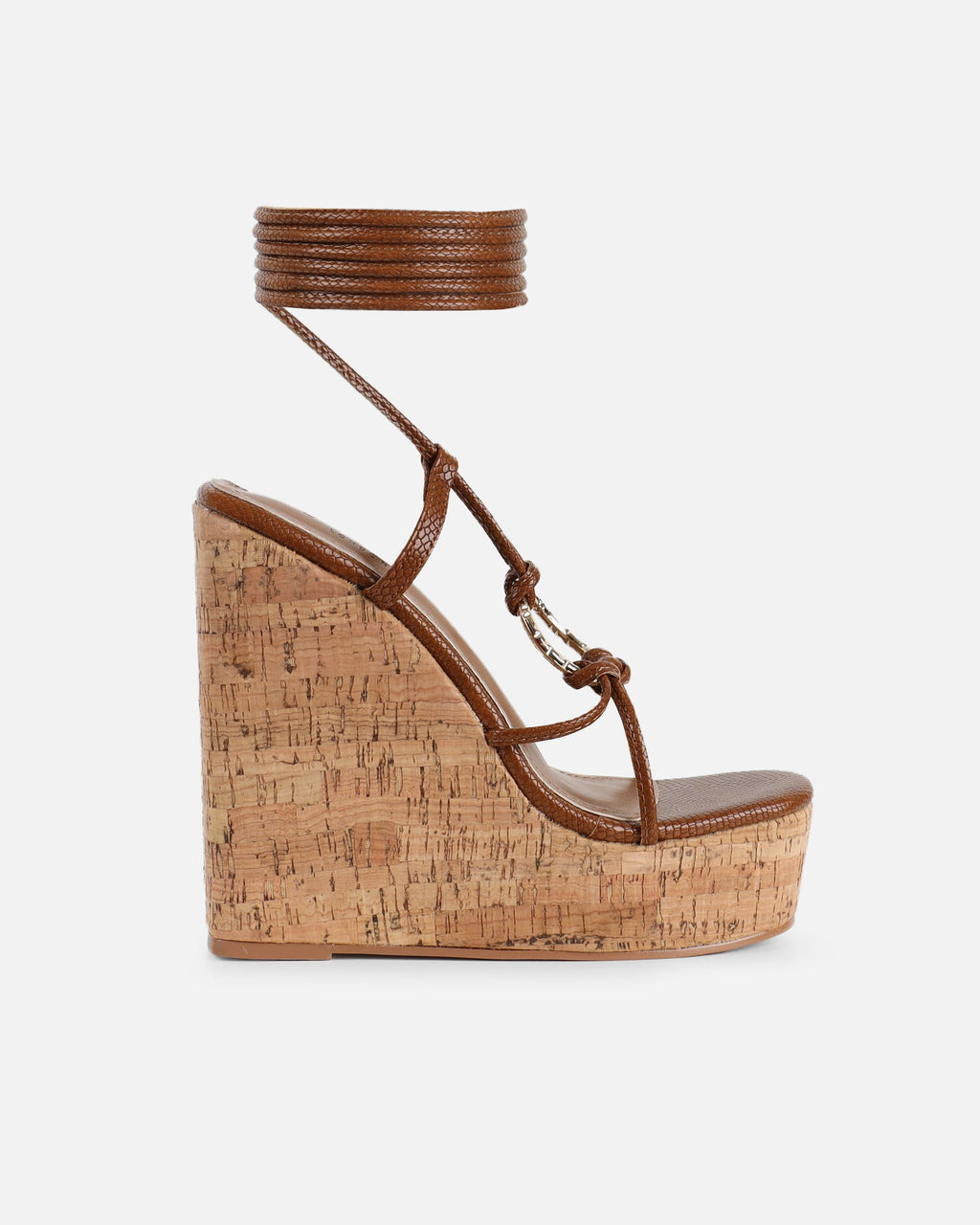 Jadey Tan Snake Gold Detail Wedge Heels