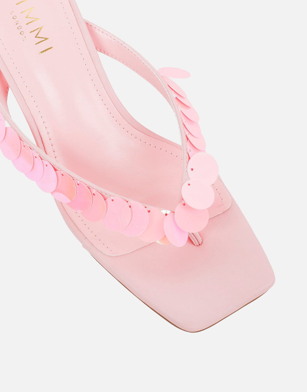 Dixy Pink Sequin Strap Square Toe Heeled Mules