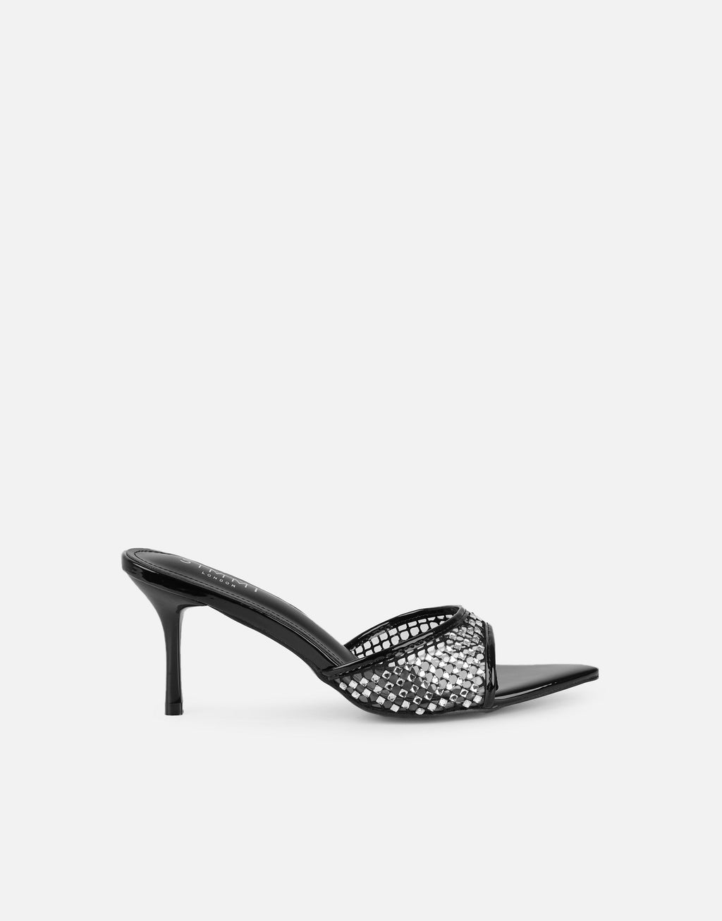 Juni Black Diamante Mesh Mules
