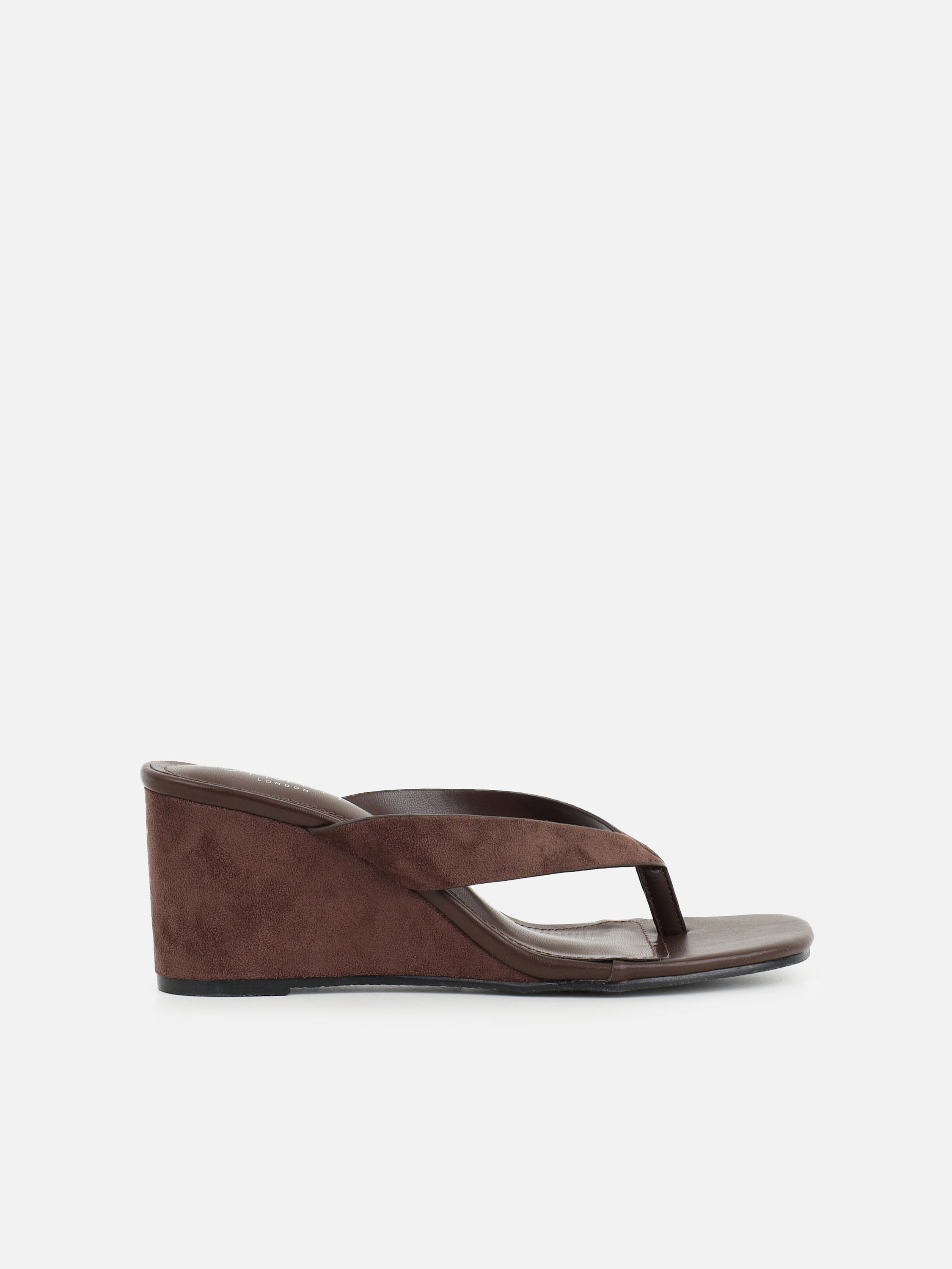 Jules Brown Suede Toe Post Wedge Sandals