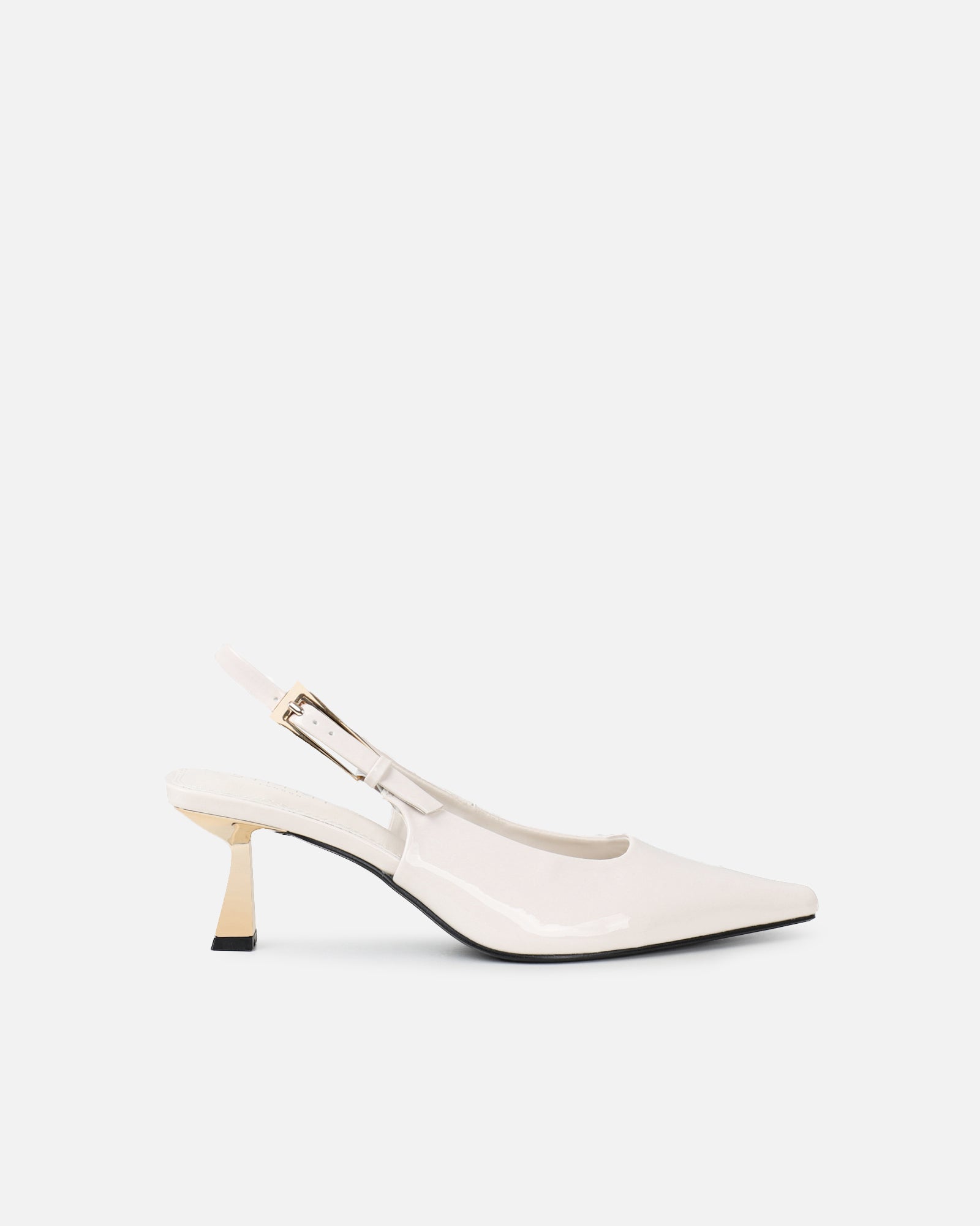 June off white patent low sling back court shoes