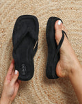 Kimmie Black Suede Flatform Toe Post Sandals