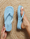Kimmie Blue Suede Flatform Toe Post Sandals