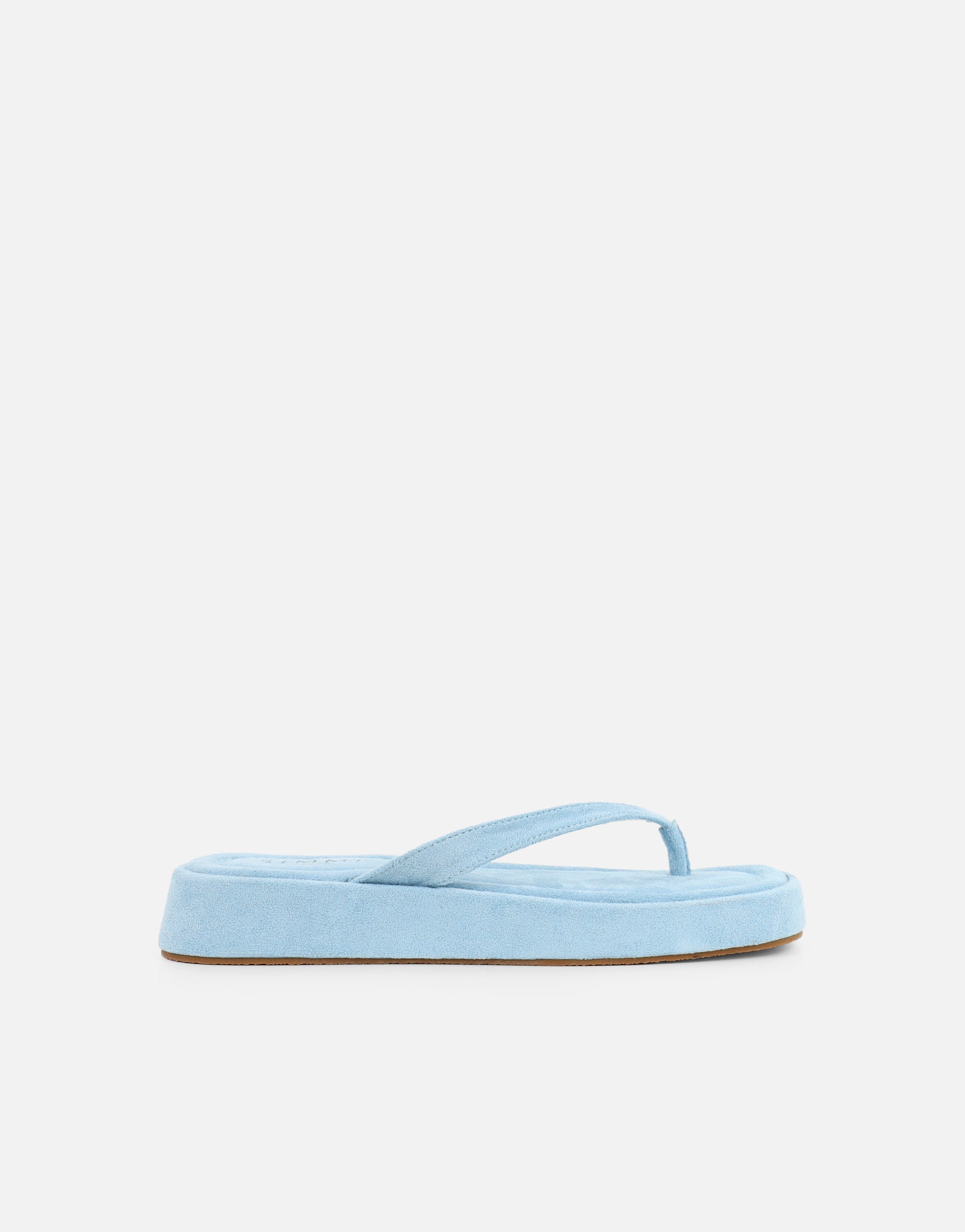 Kimmie Blue Suede Flatform Toe Post Sandals