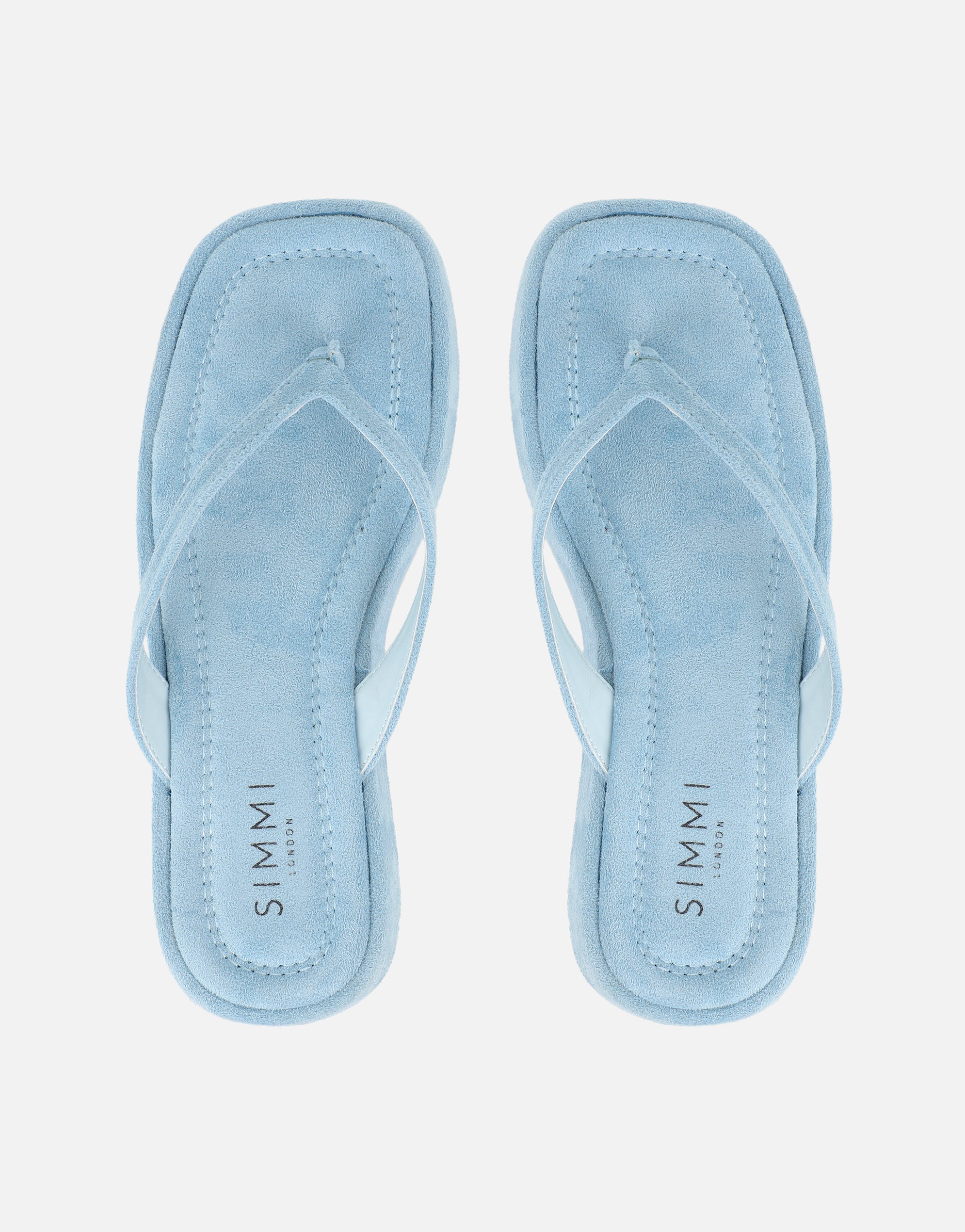 Kimmie Blue Suede Flatform Toe Post Sandals