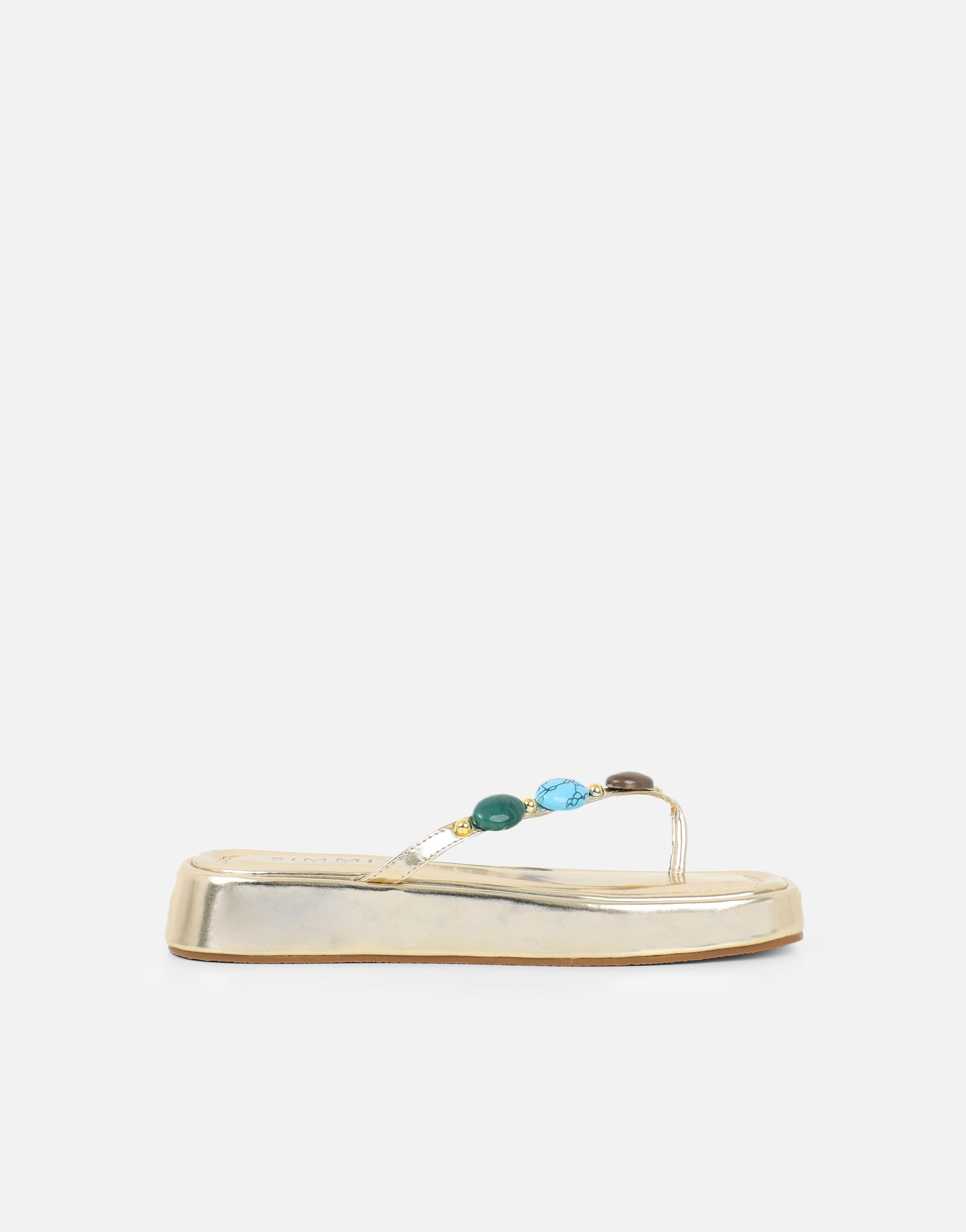 Daisy Gold Metallic Embellished Flatform Sandals