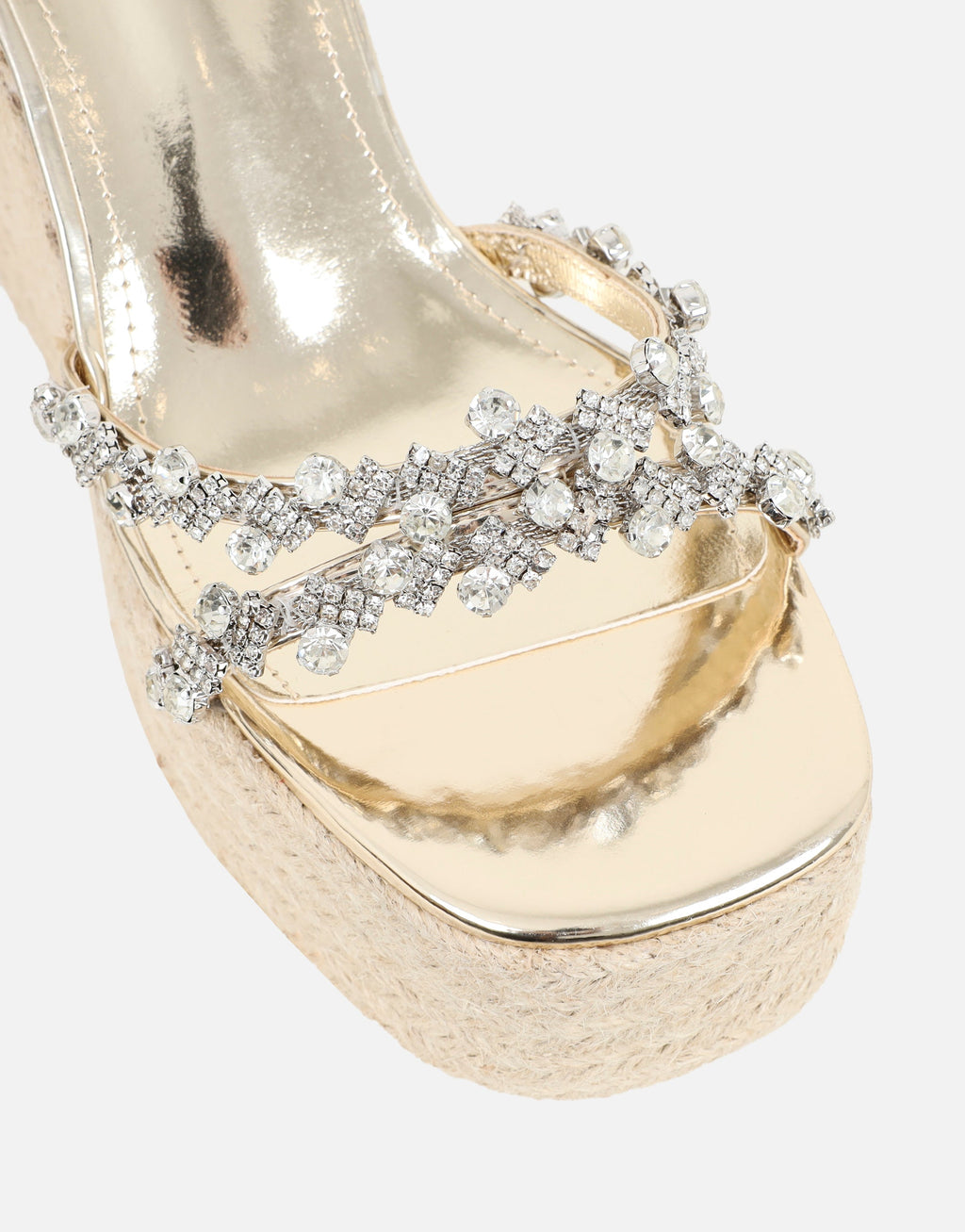 Kat Gold Mirror Diamante Wedge Sandals