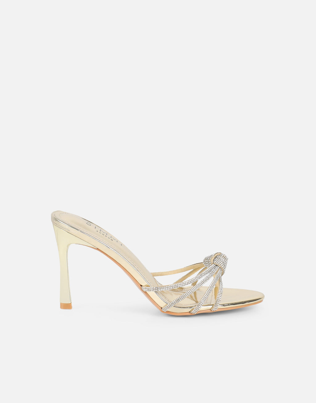 Kyla Gold Mirror Diamante Knot Mules
