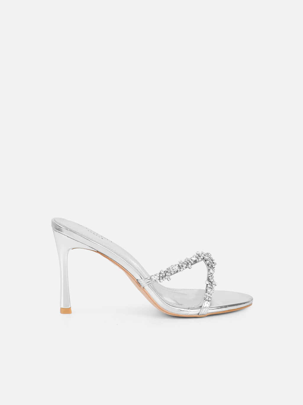 Keely Silver Mirror Diamante Crossover Mules