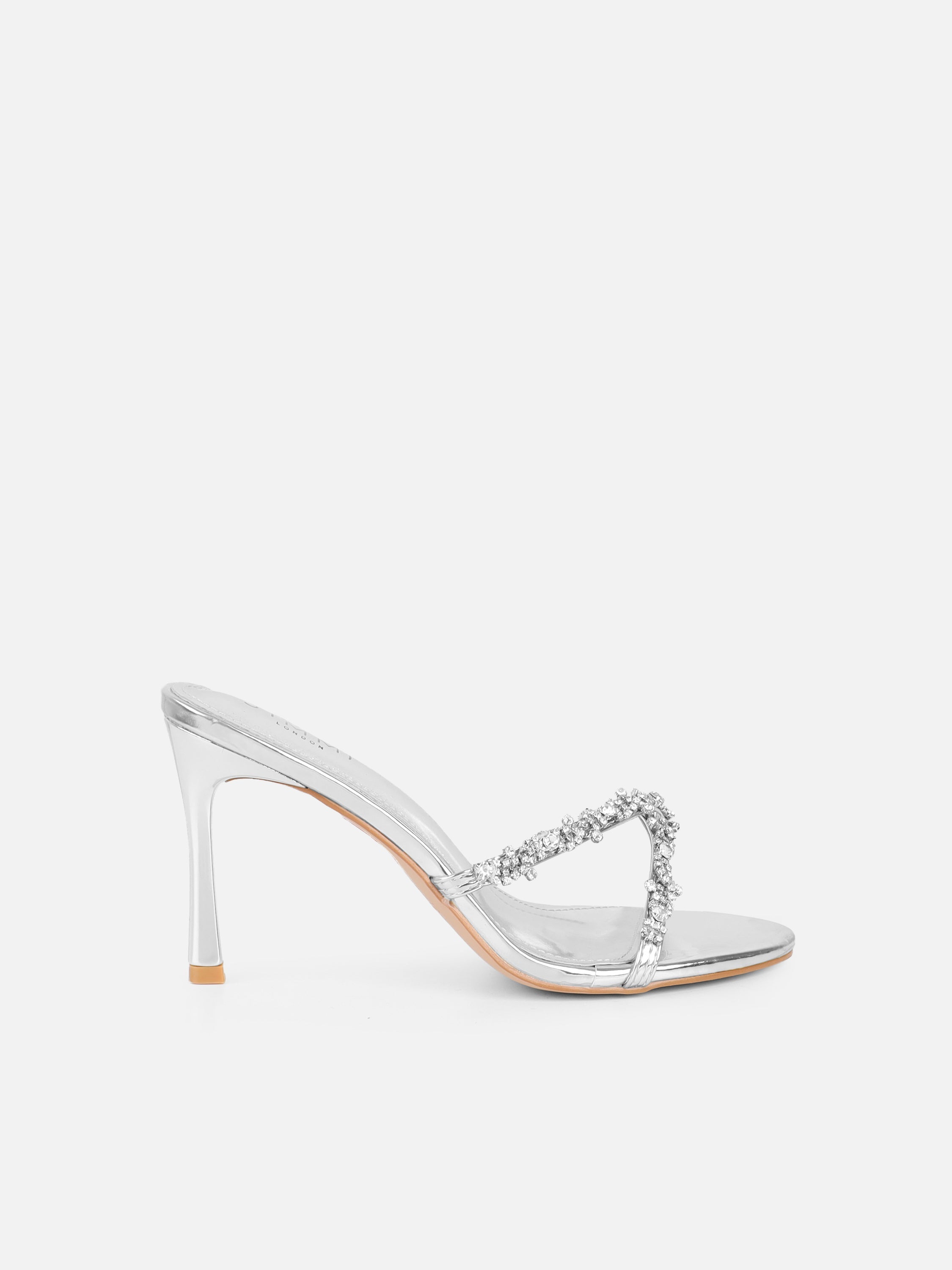 Keely Silver Mirror Diamante Crossover Mules