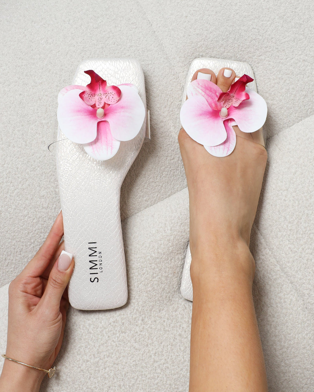 Pina White Snake Flower Slip on Flats