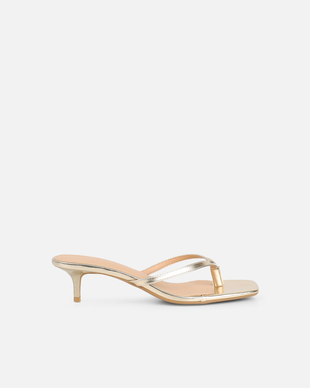 Laura Gold Mirror Toe Post Kitten Heeled Sandals