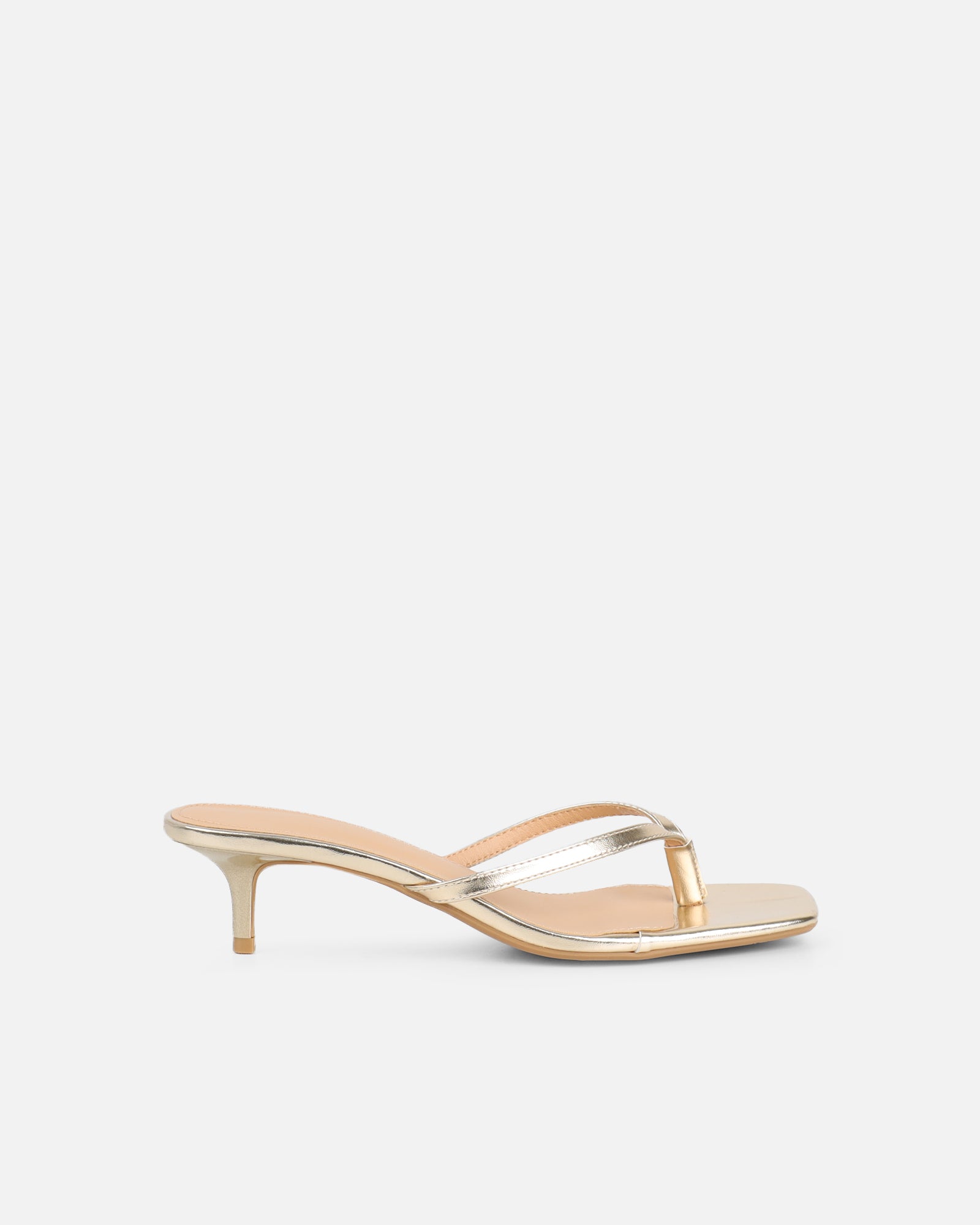 Laura Gold Mirror Toe Post Kitten Heeled Sandals