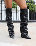 Lukas Black Ruched Fold Over Knee High Boots