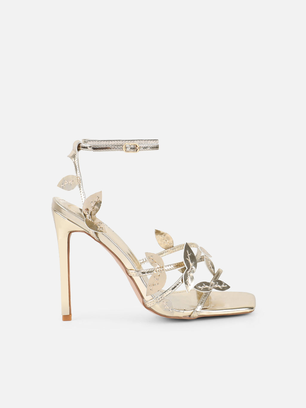 Lesia Gold Mirror Leaf Detail Heeled Sandals