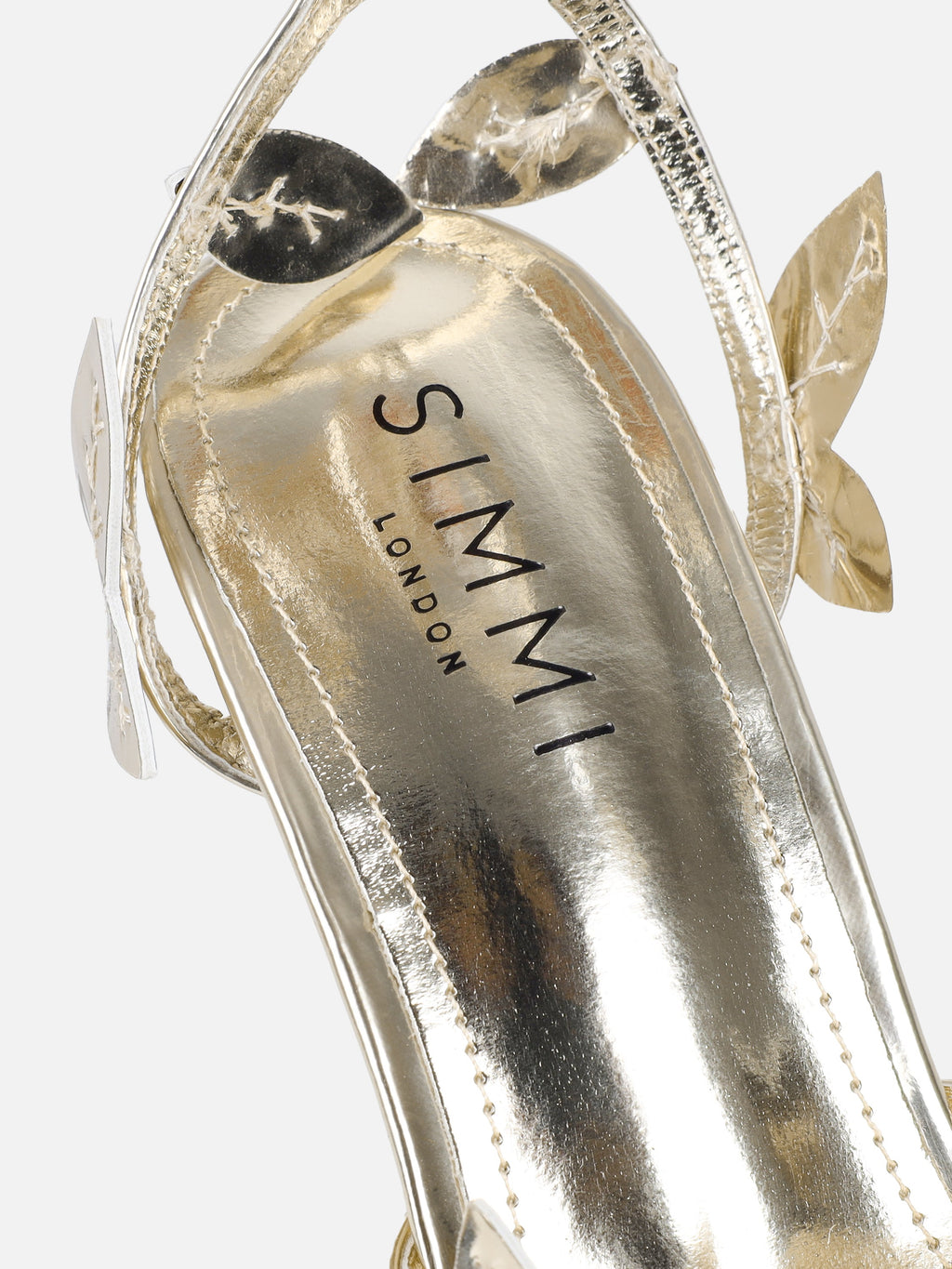 Lesia Gold Mirror Leaf Detail Heeled Sandals