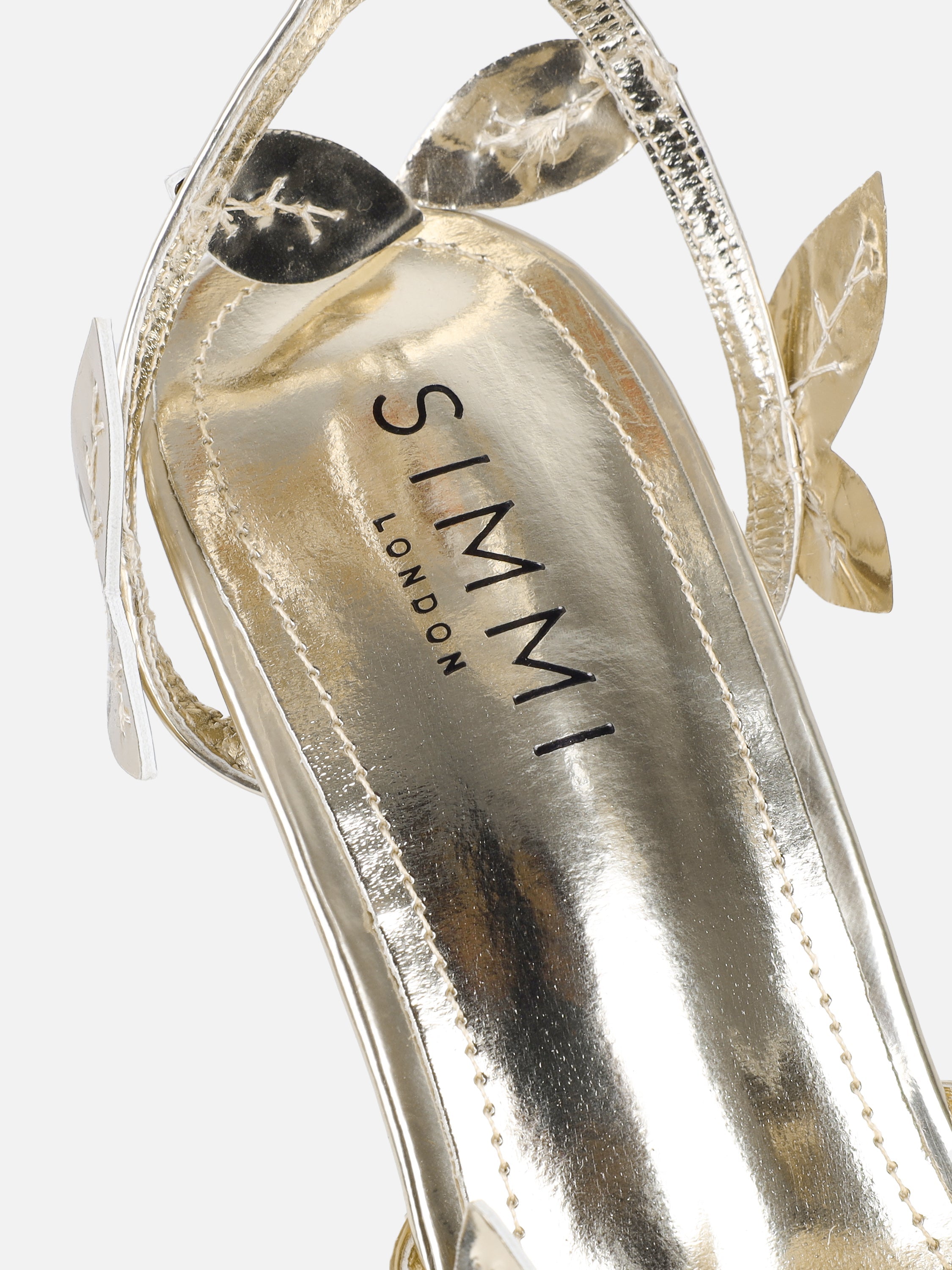 Lesia Gold Mirror Leaf Detail Heeled Sandals