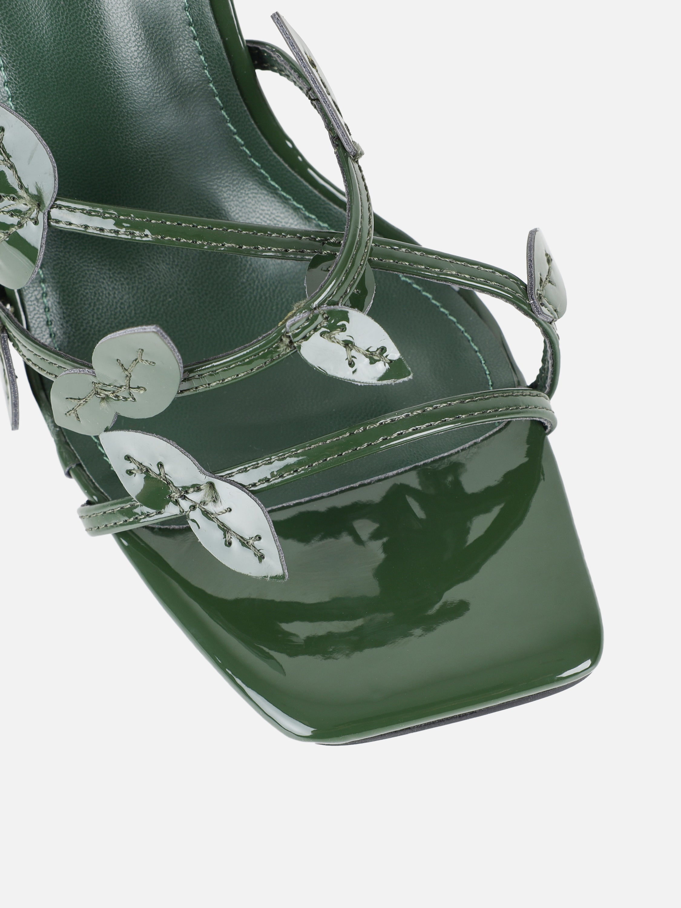 Lesia Forest Green Patent Leaf Detail Heeled Sandals