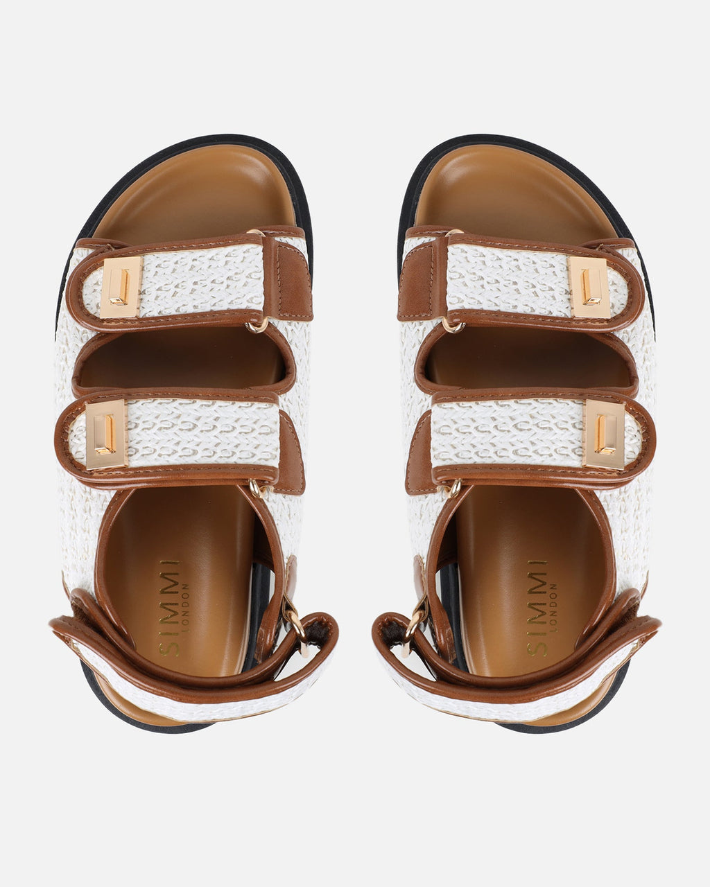Patricia White and Tan Woven Chunky Sandals