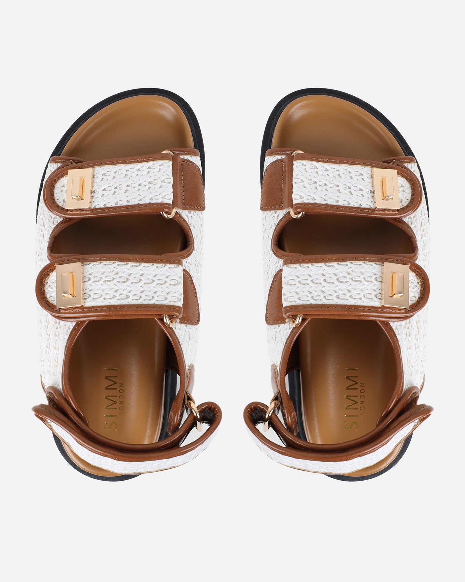 Patricia White and Tan Woven Chunky Sandals