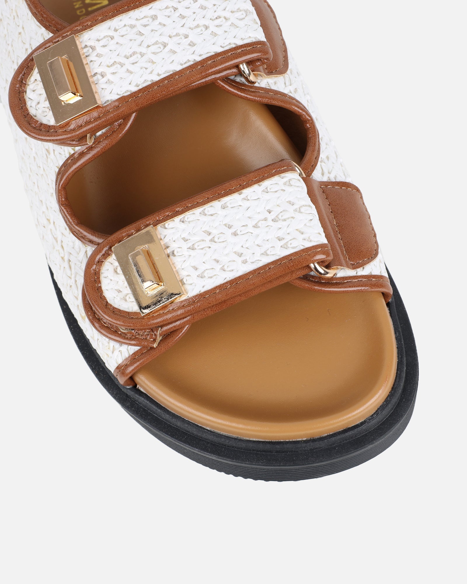 Patricia White and Tan Woven Chunky Sandals