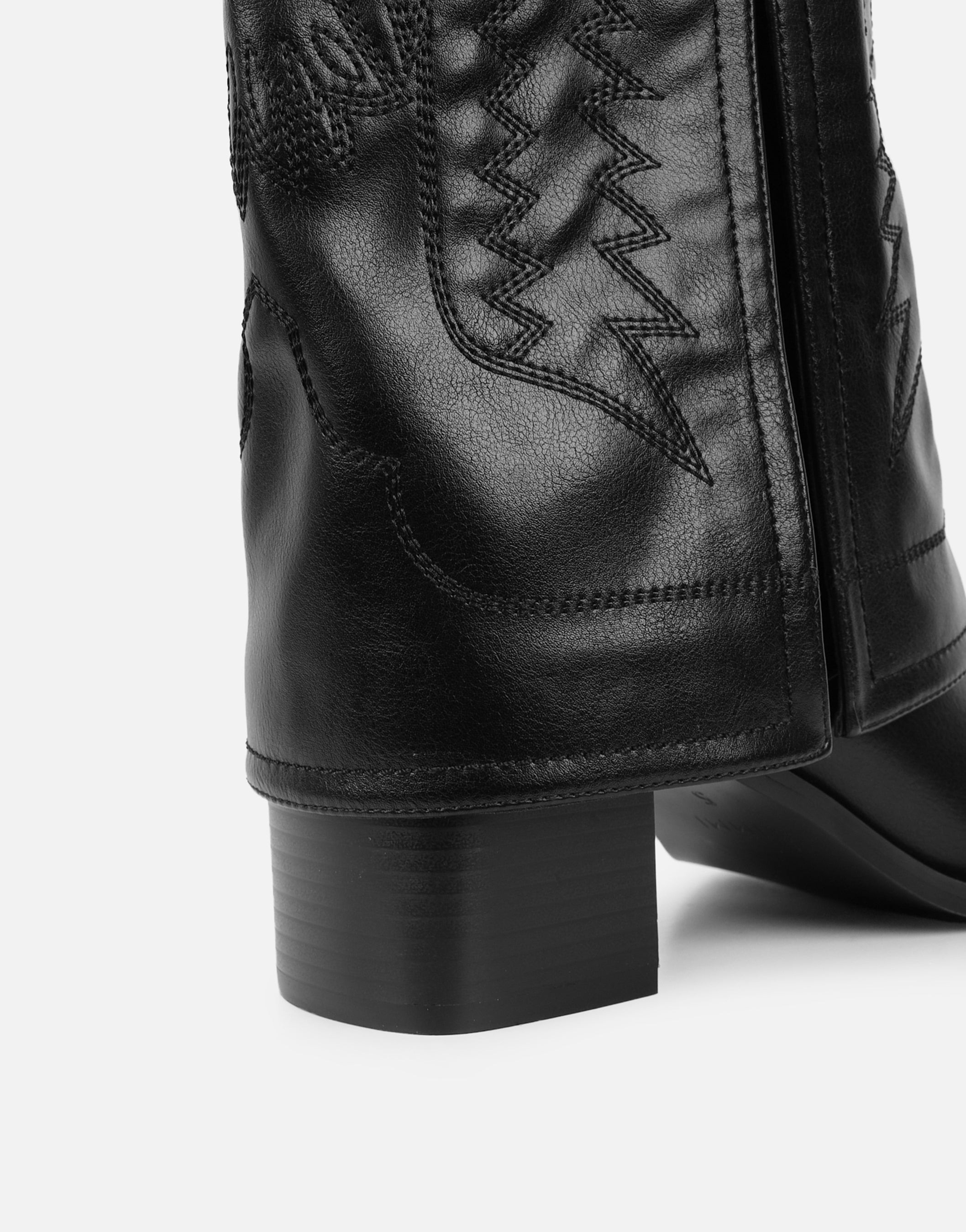 Liston Black Western Stitch Detail Heeled Boots
