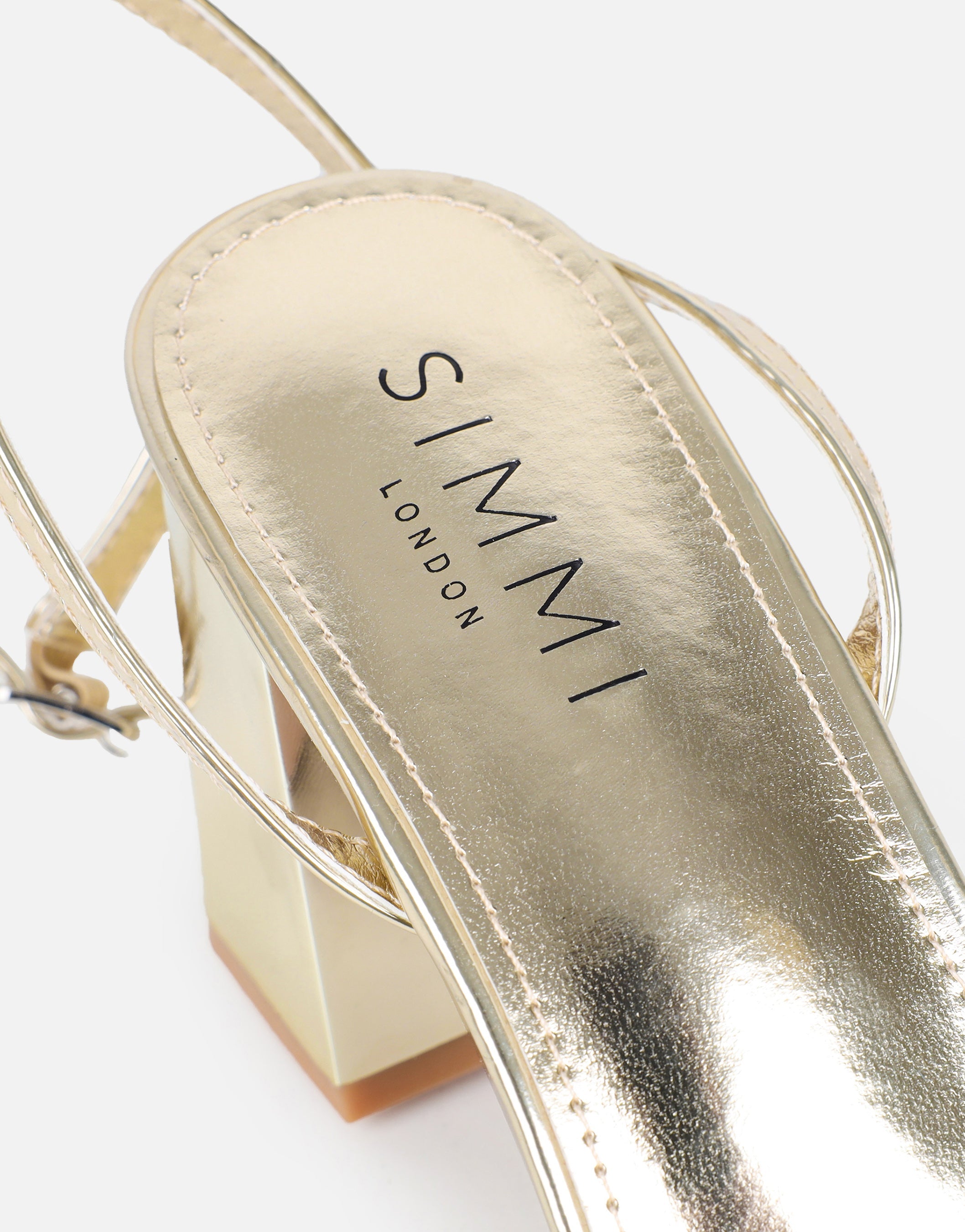 Meave Gold Mirror Diamante Block Heeled Sandals