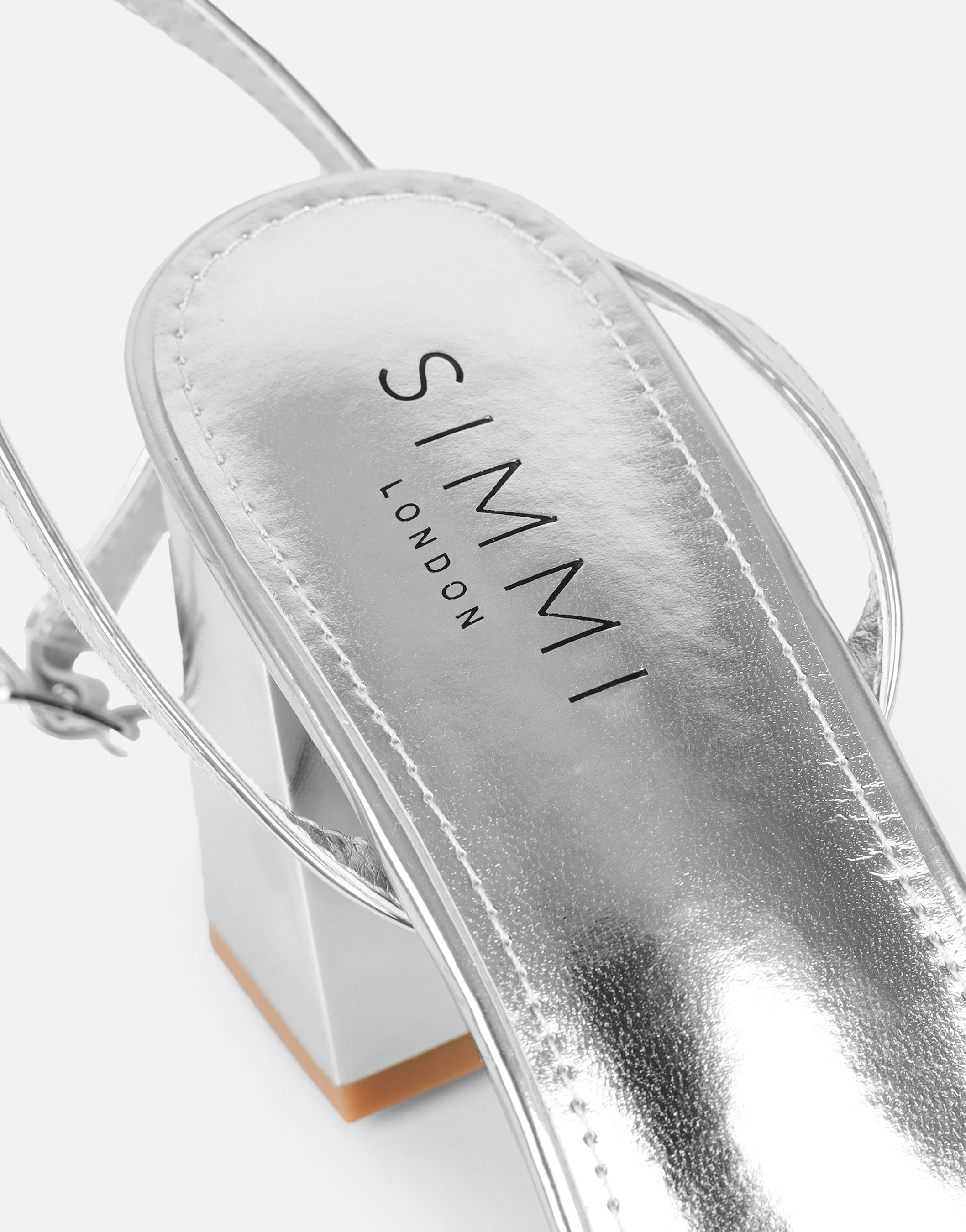 Meave Silver Mirror Diamante Block Heeled Sandals