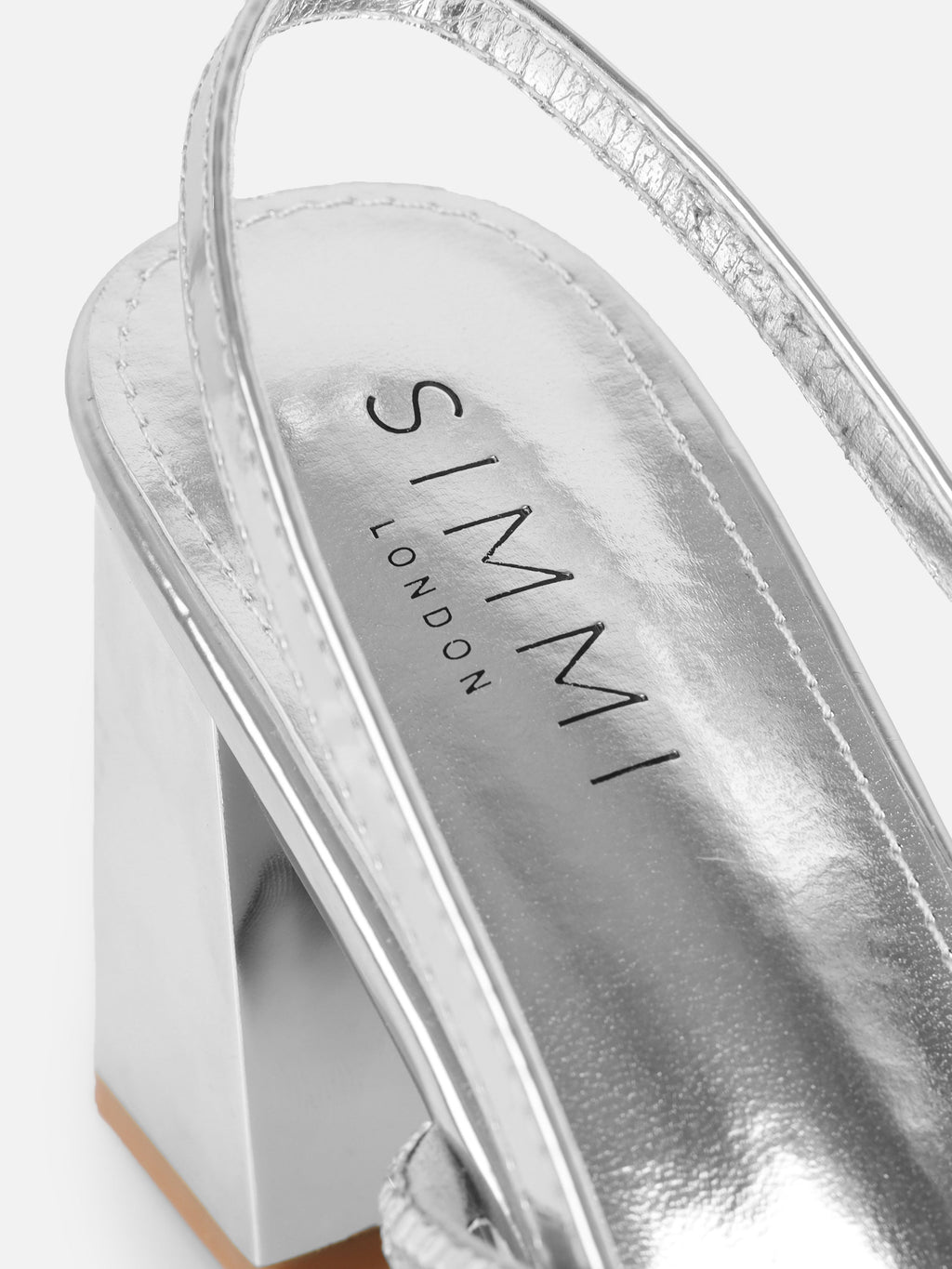 Mayaa Silver Mirror Diamante Slingback Block Heeled Sandals