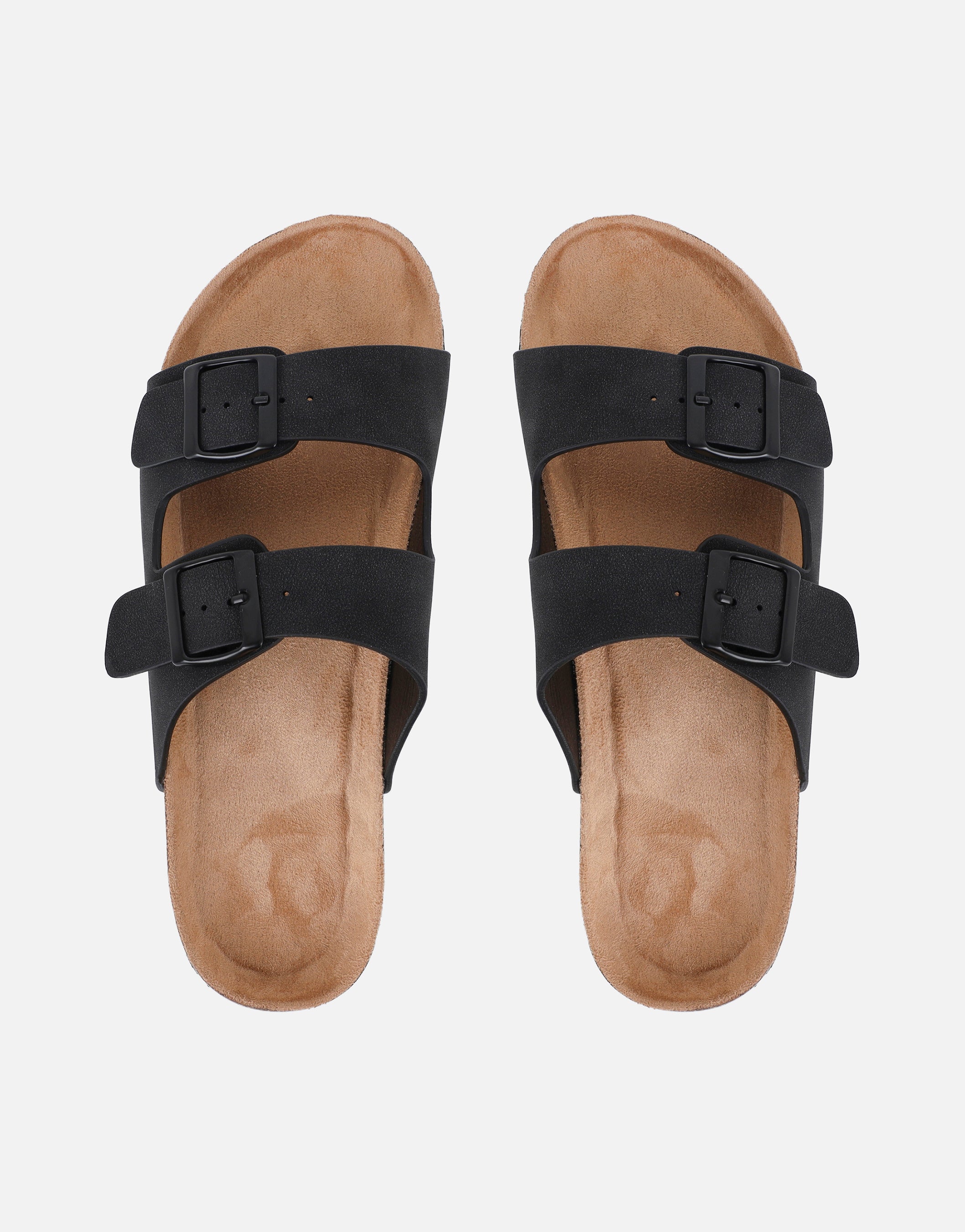 Manny Black Slip On Footbed Flat Sandals