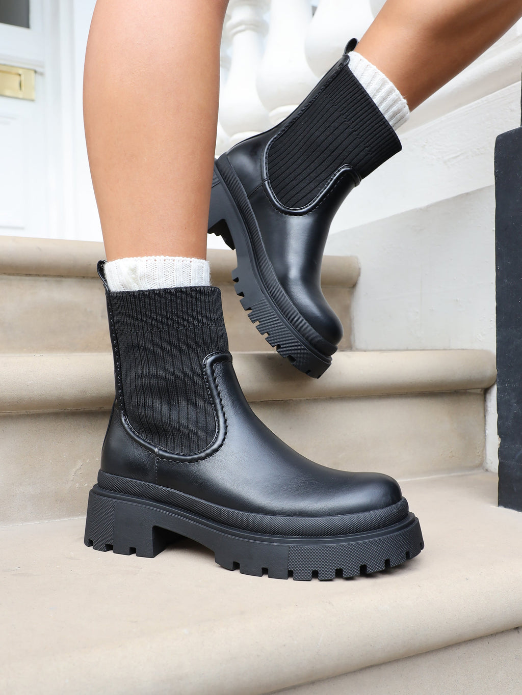 Jirra Black Chunky Ankle Sock Boots