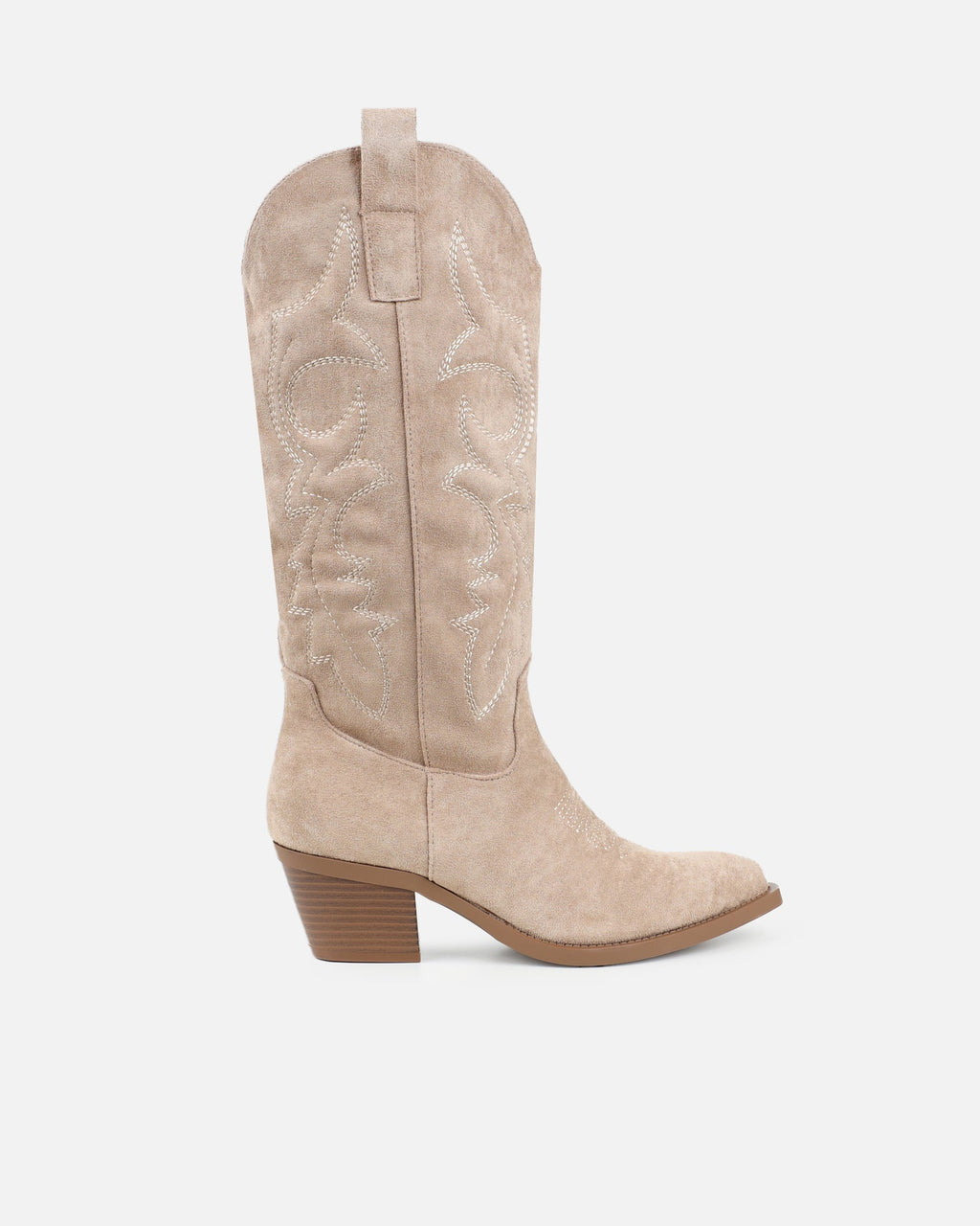 Marsha Beige Suede Embroidered Western Calf Boot
