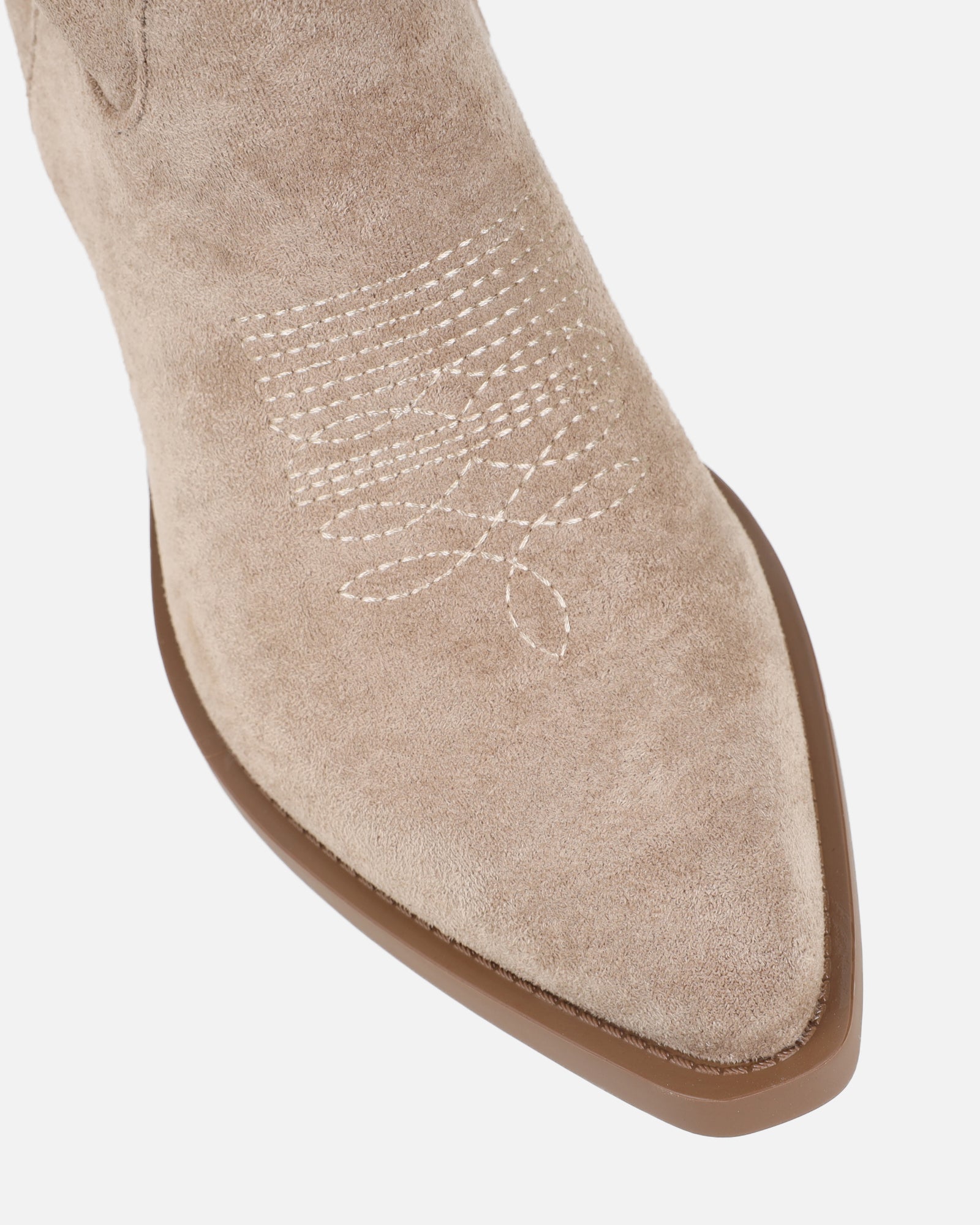 Marsha Beige Suede Embroidered Western Calf Boot