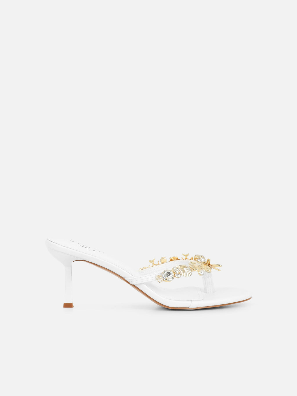 Silla White Shell Detail Toe Post Heeled Sandals
