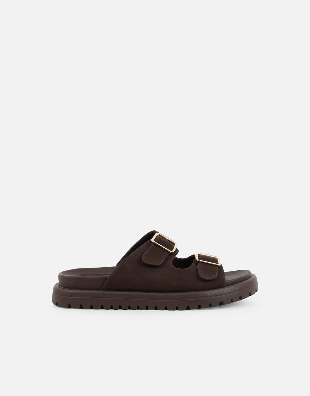 Jesselyn Brown Suede Buckle Chunky Flat Sandals