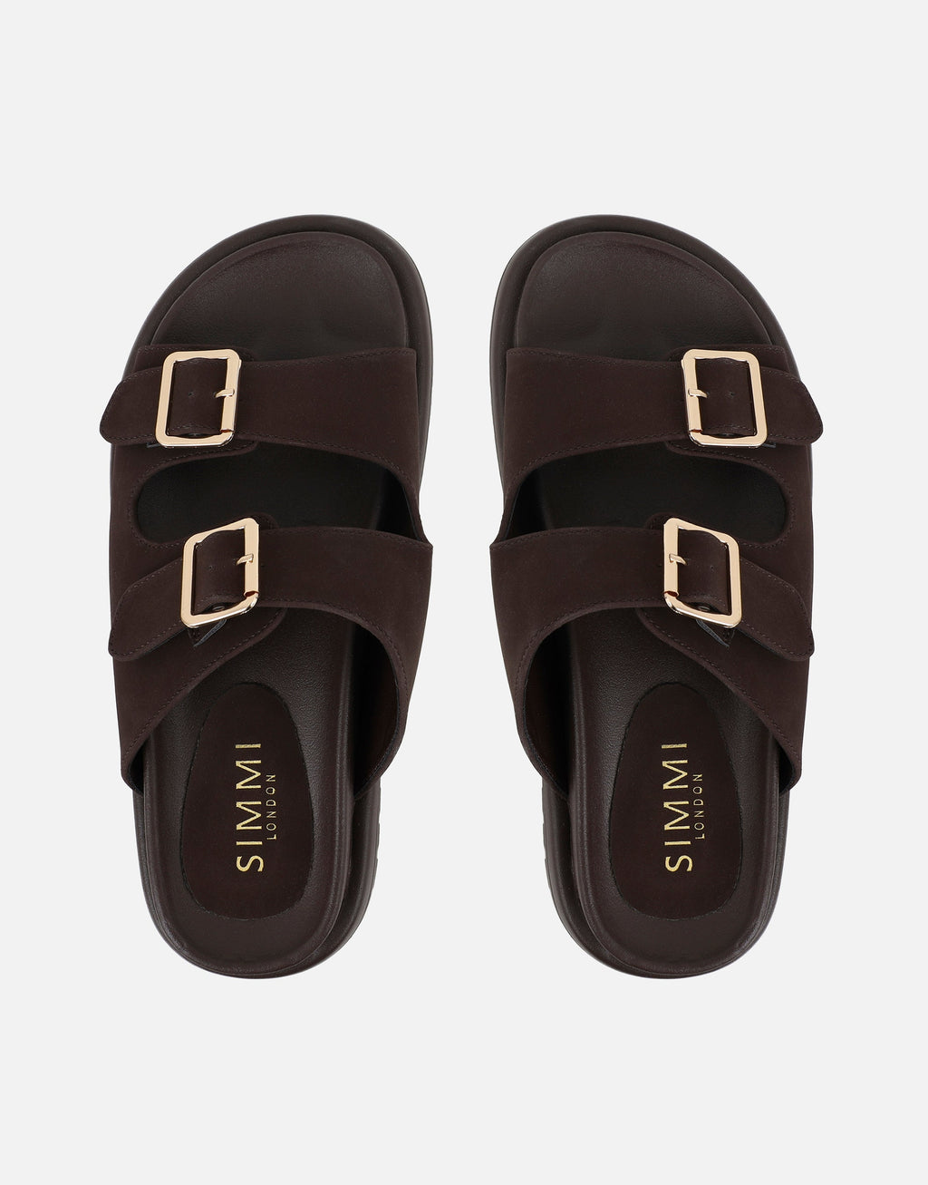 Jesselyn Brown Suede Buckle Chunky Flat Sandals