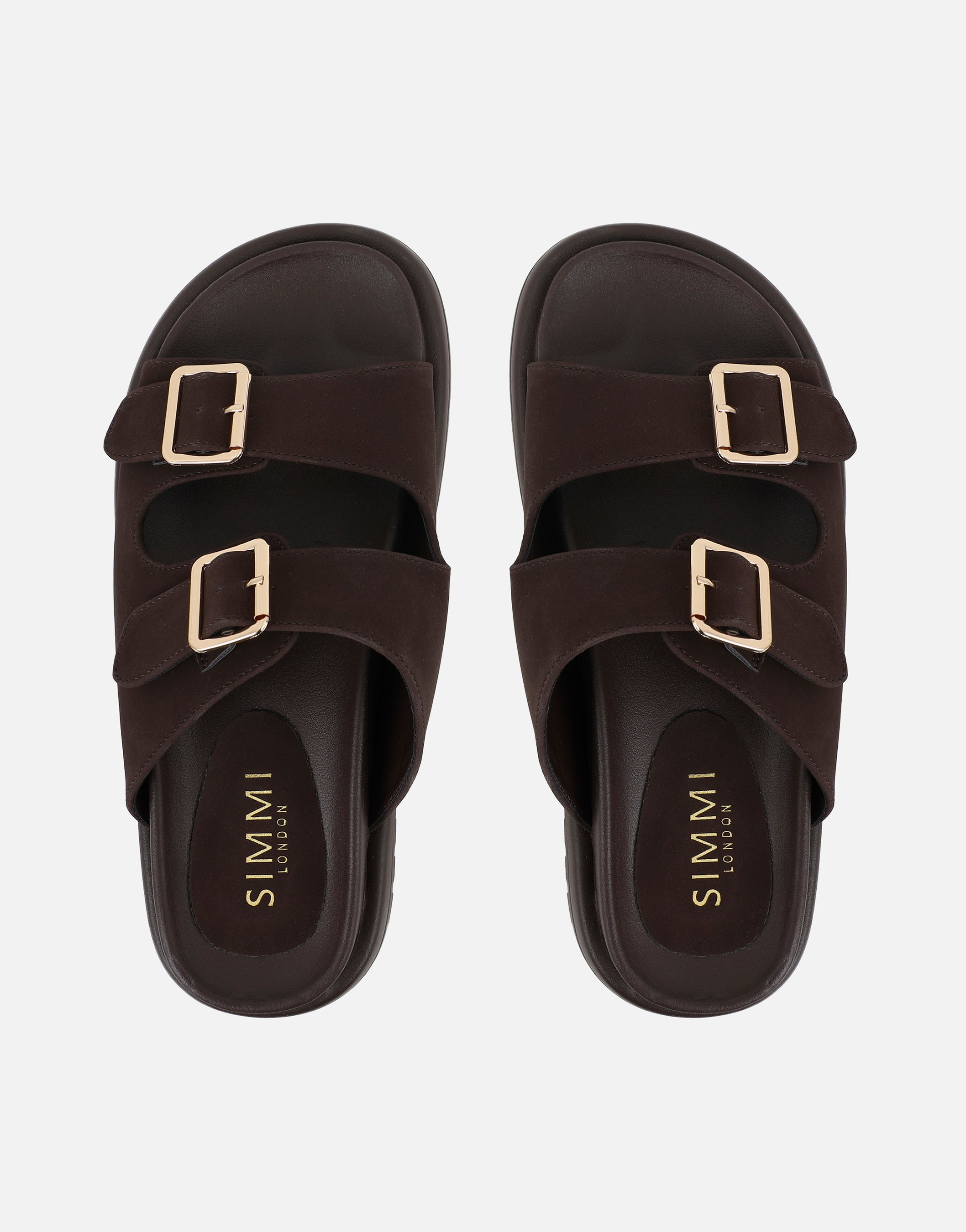 Jesselyn Brown Suede Buckle Chunky Flat Sandals