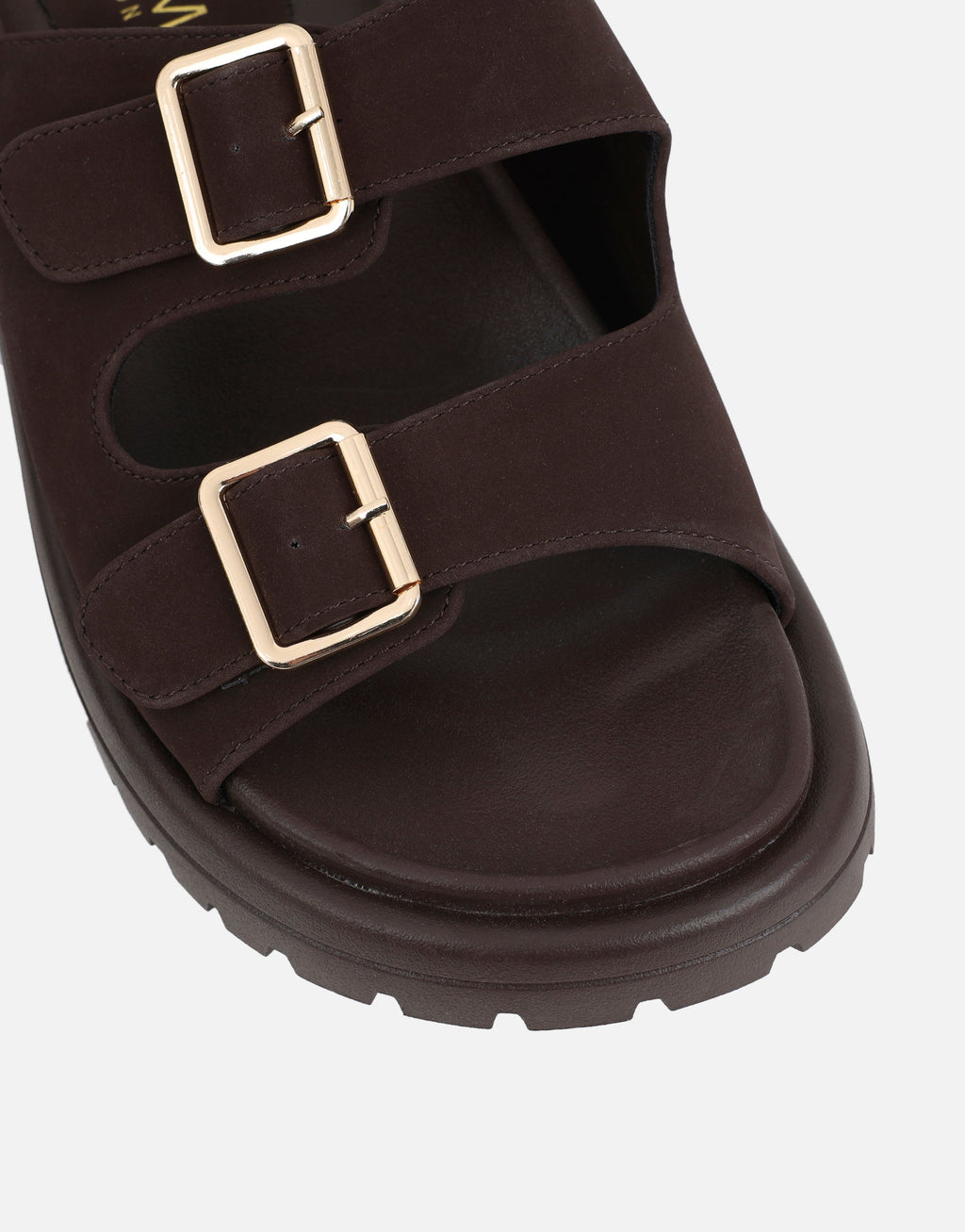 Jesselyn Brown Suede Buckle Chunky Flat Sandals