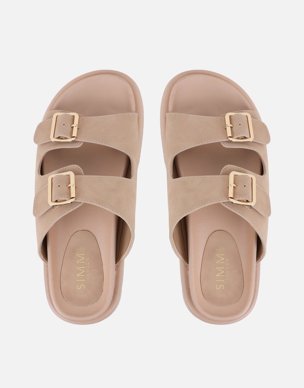 Jesselyn Beige Suede Buckle Chunky Flat Sandals