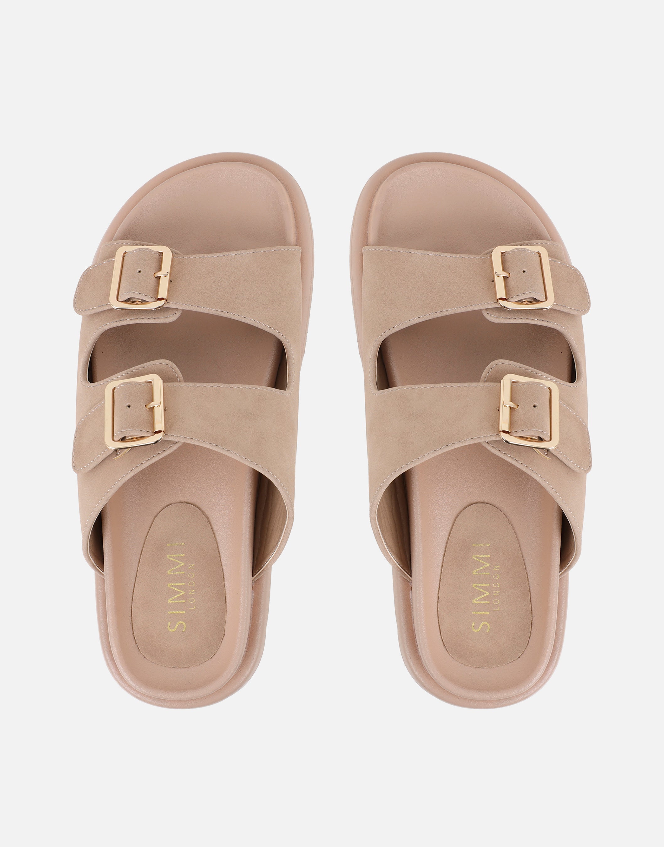 Jesselyn Beige Suede Buckle Chunky Flat Sandals